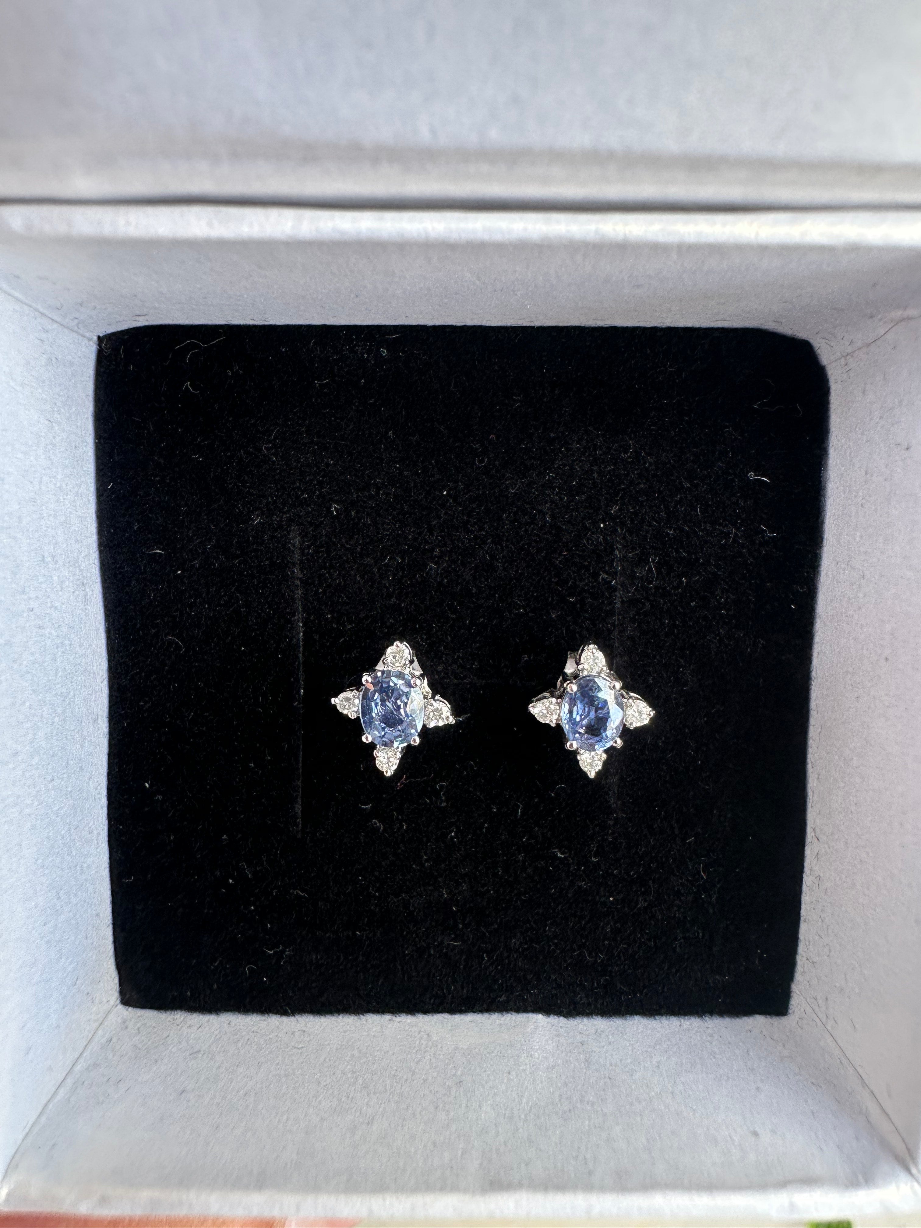 14K Gold Blue Sapphire & Diamond Earrings: Luxury Star Studs