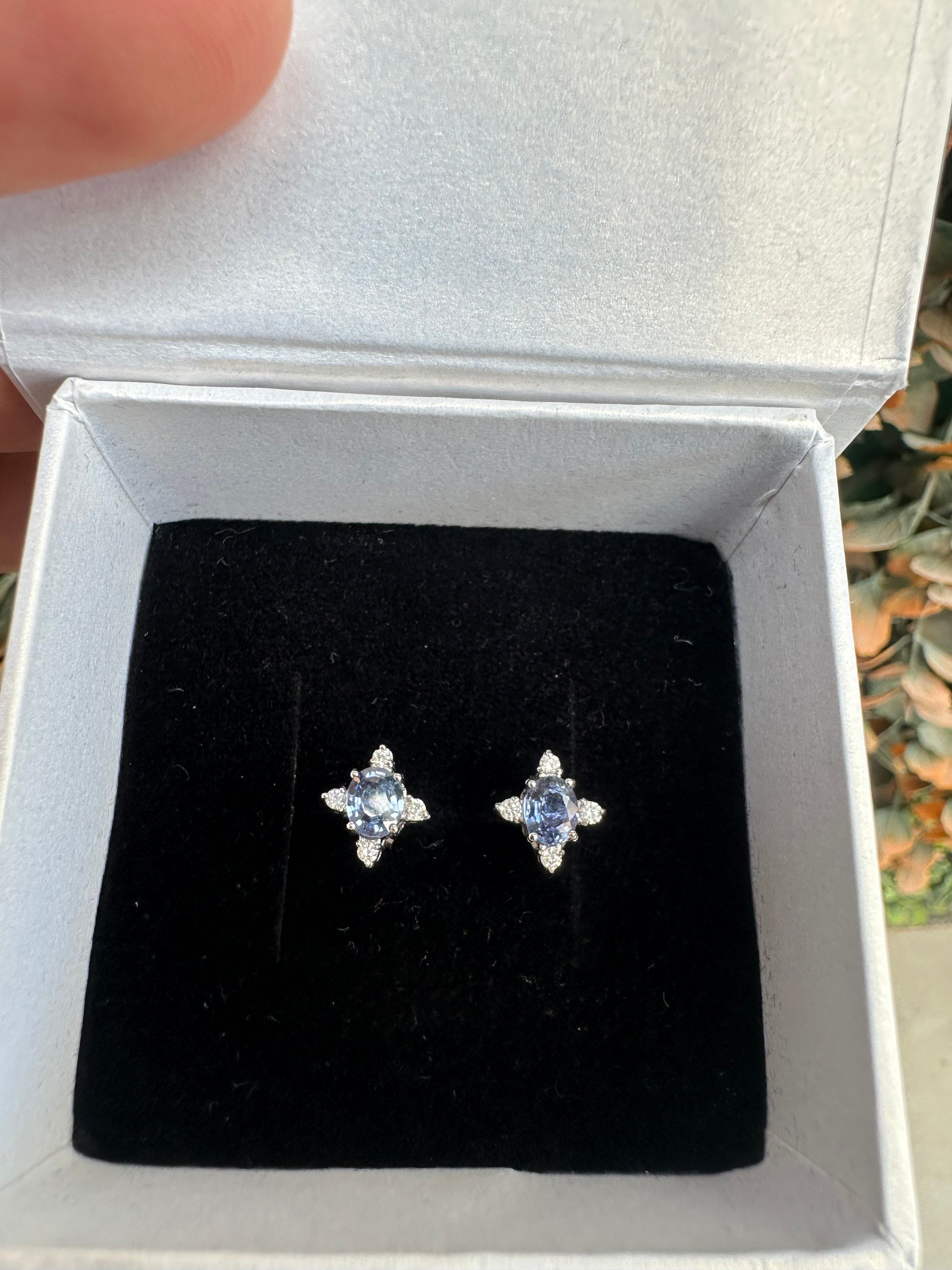 14K Gold Blue Sapphire & Diamond Earrings: Luxury Star Studs