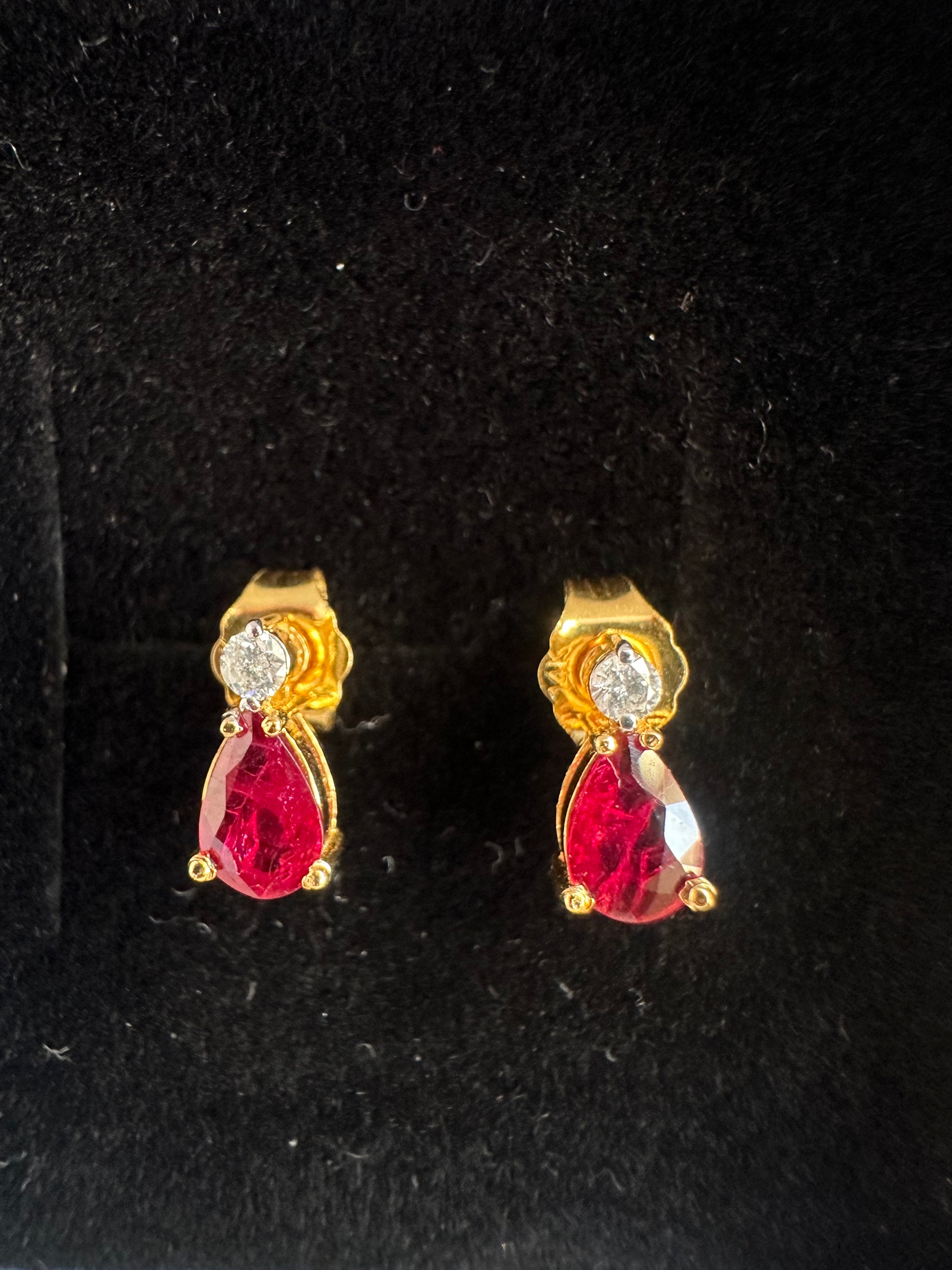 14K Gold Pear Cut Ruby Earrings: Diamond Accent, Luxury Gift