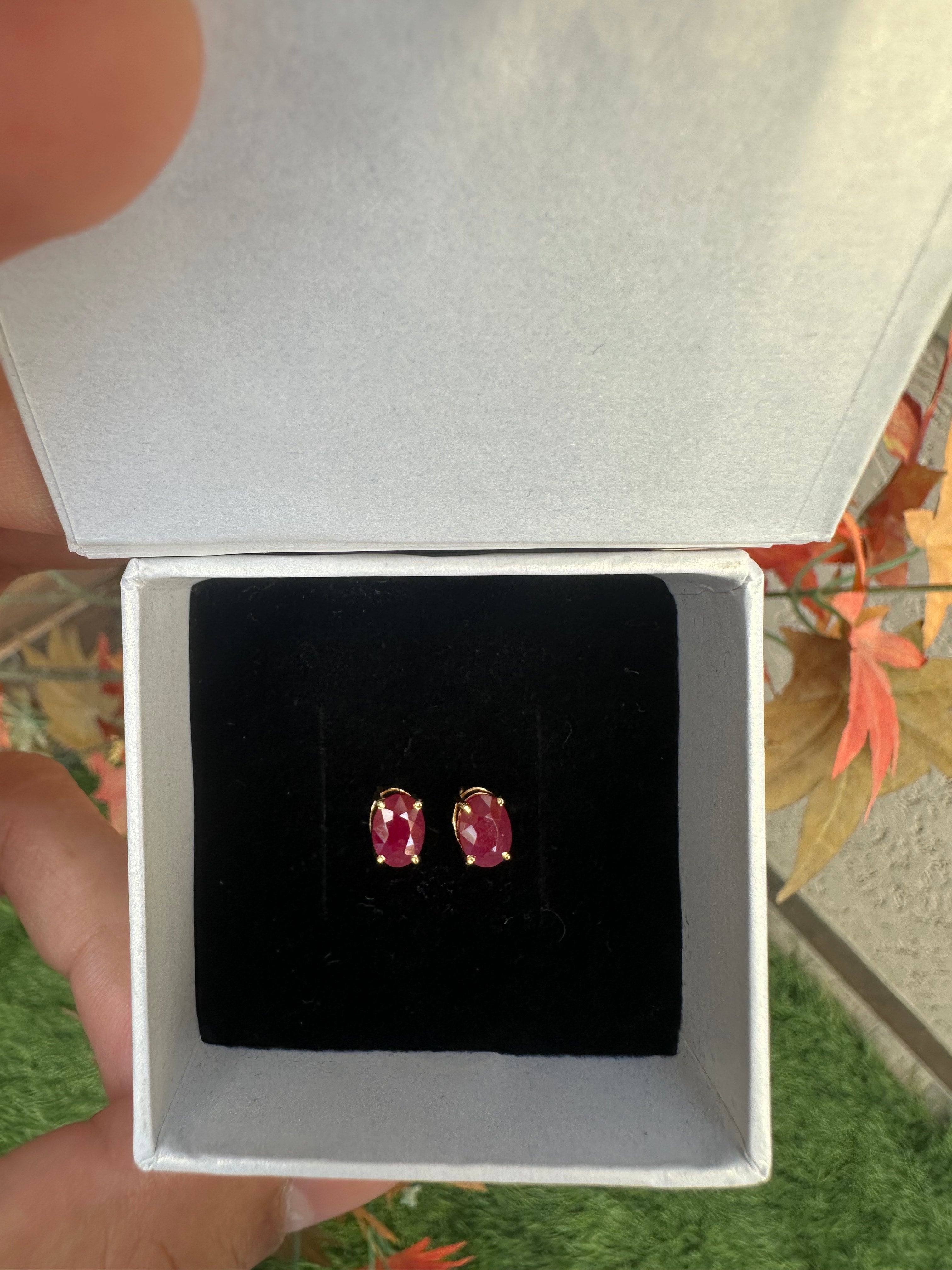 14K Gold Ruby Oval Stud Earrings: Luxury Gemstone Earstuds