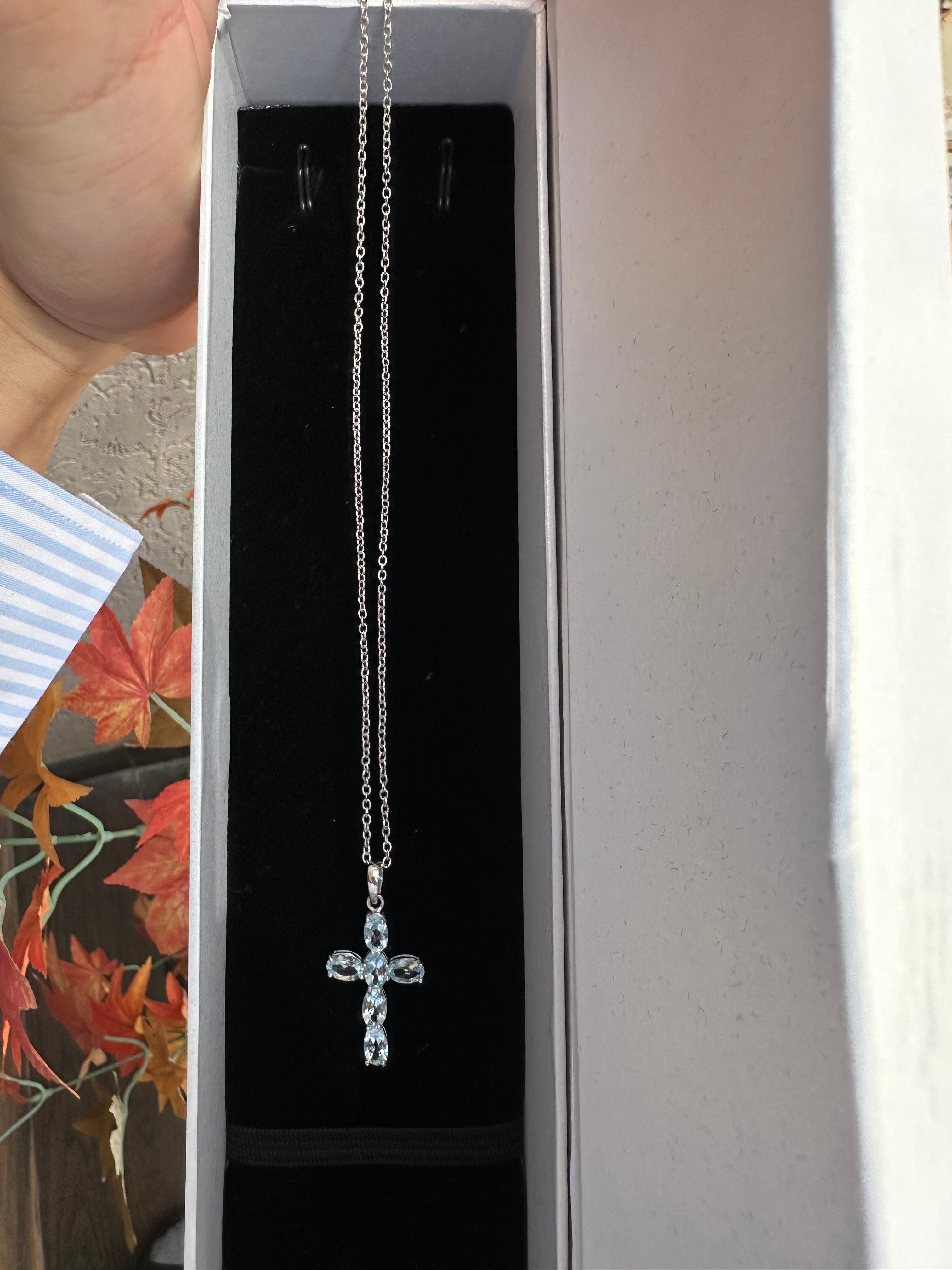 Cross Blue Topaz Pendant Silver Minimal pendant Gifts for girlfriend Unique Design Creative gifts for her Anniversary gifts Christmas gifts