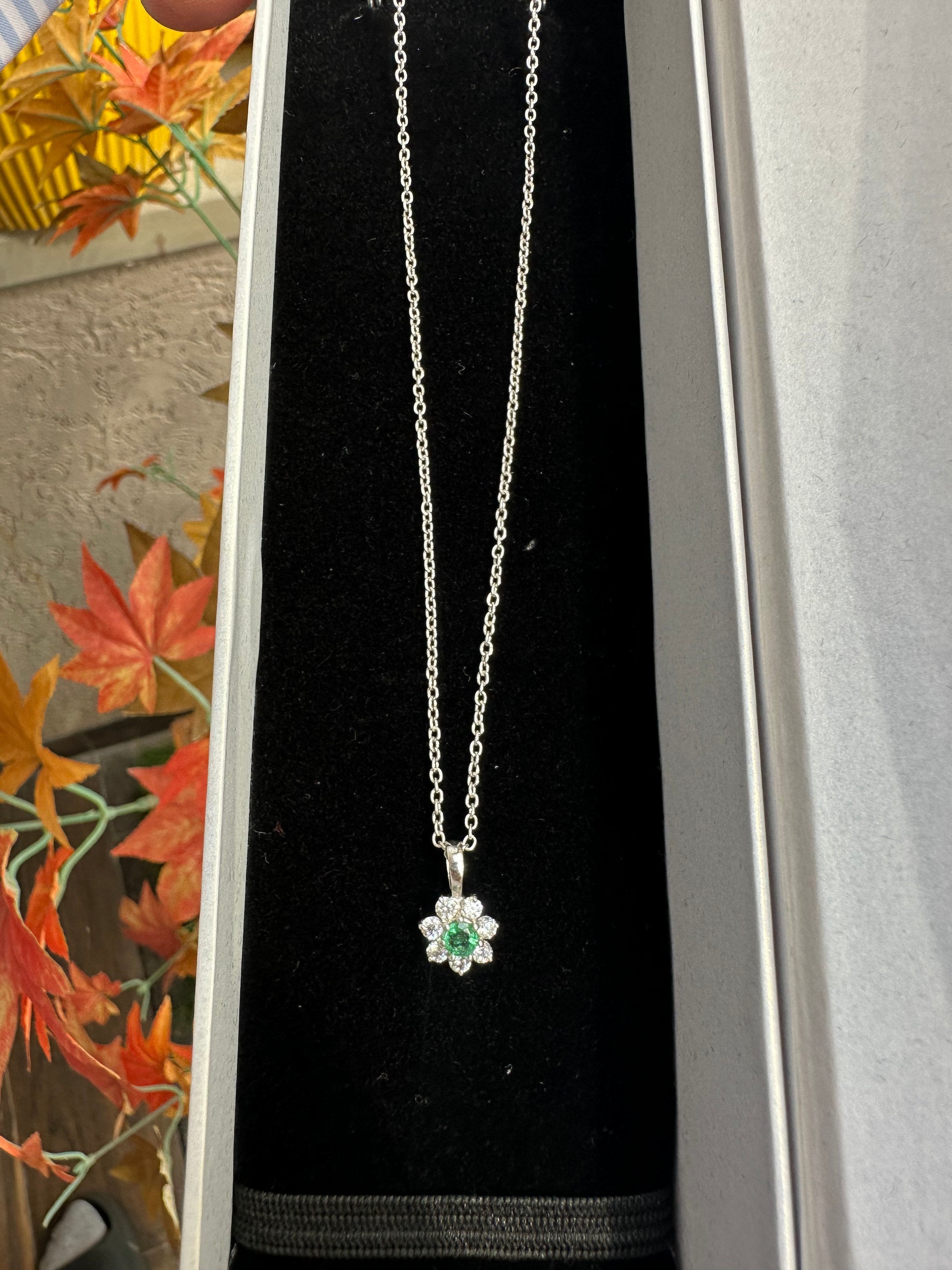 Emerald Flower Pendant: Minimal Sterling Silver, Unique Design