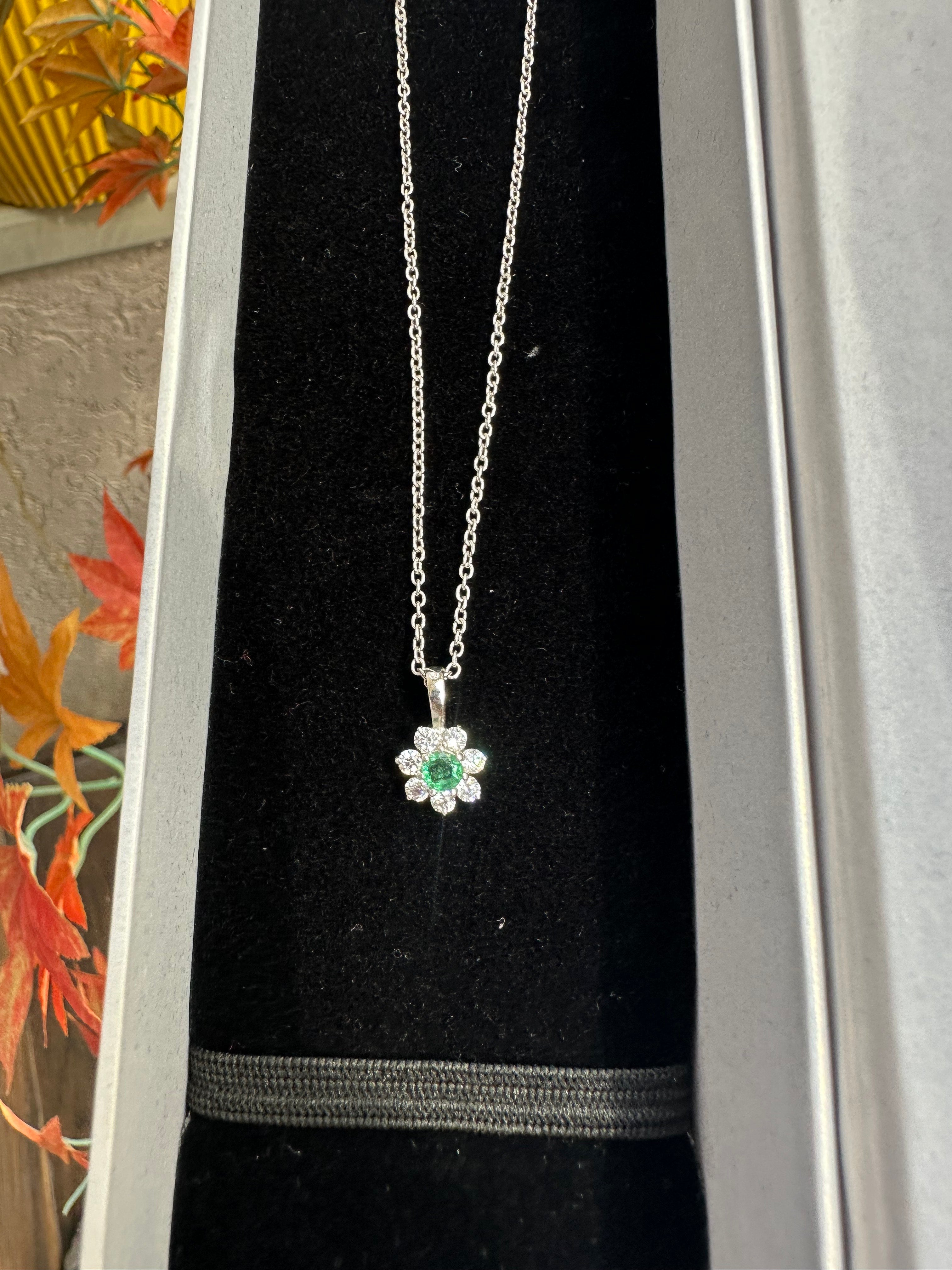 Emerald Flower Pendant: Minimal Sterling Silver, Unique Design