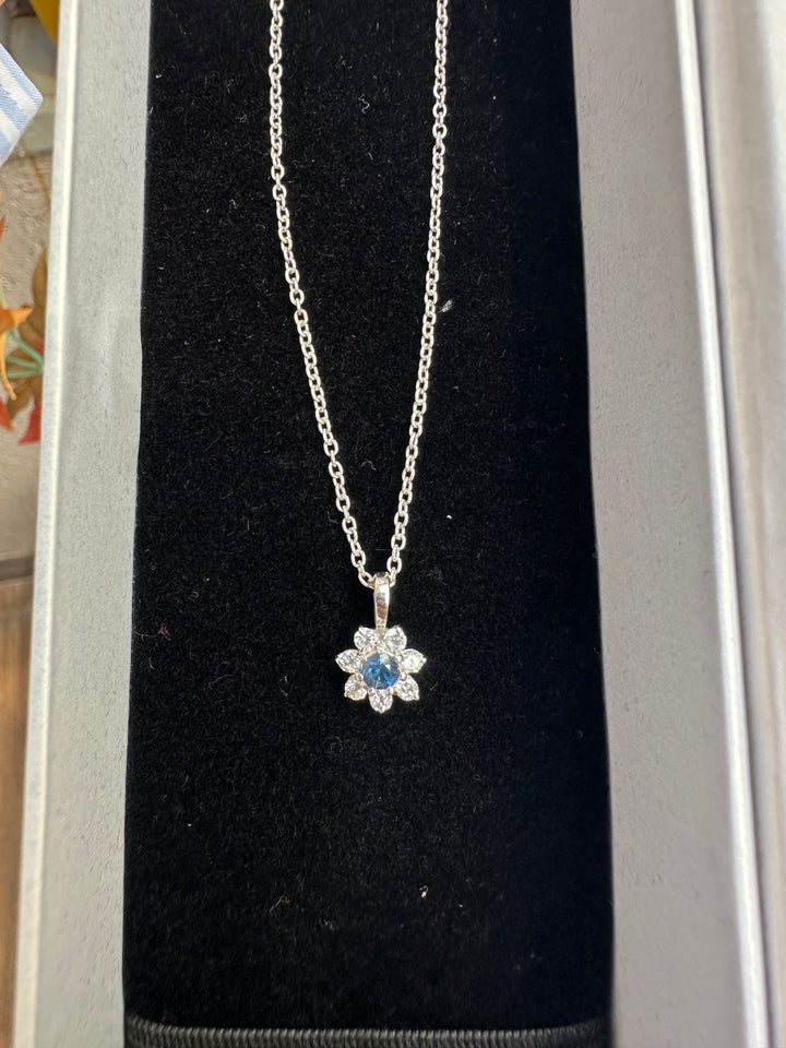 Blue Sapphire Flower Pendant: Minimalist Sterling Silver Necklace