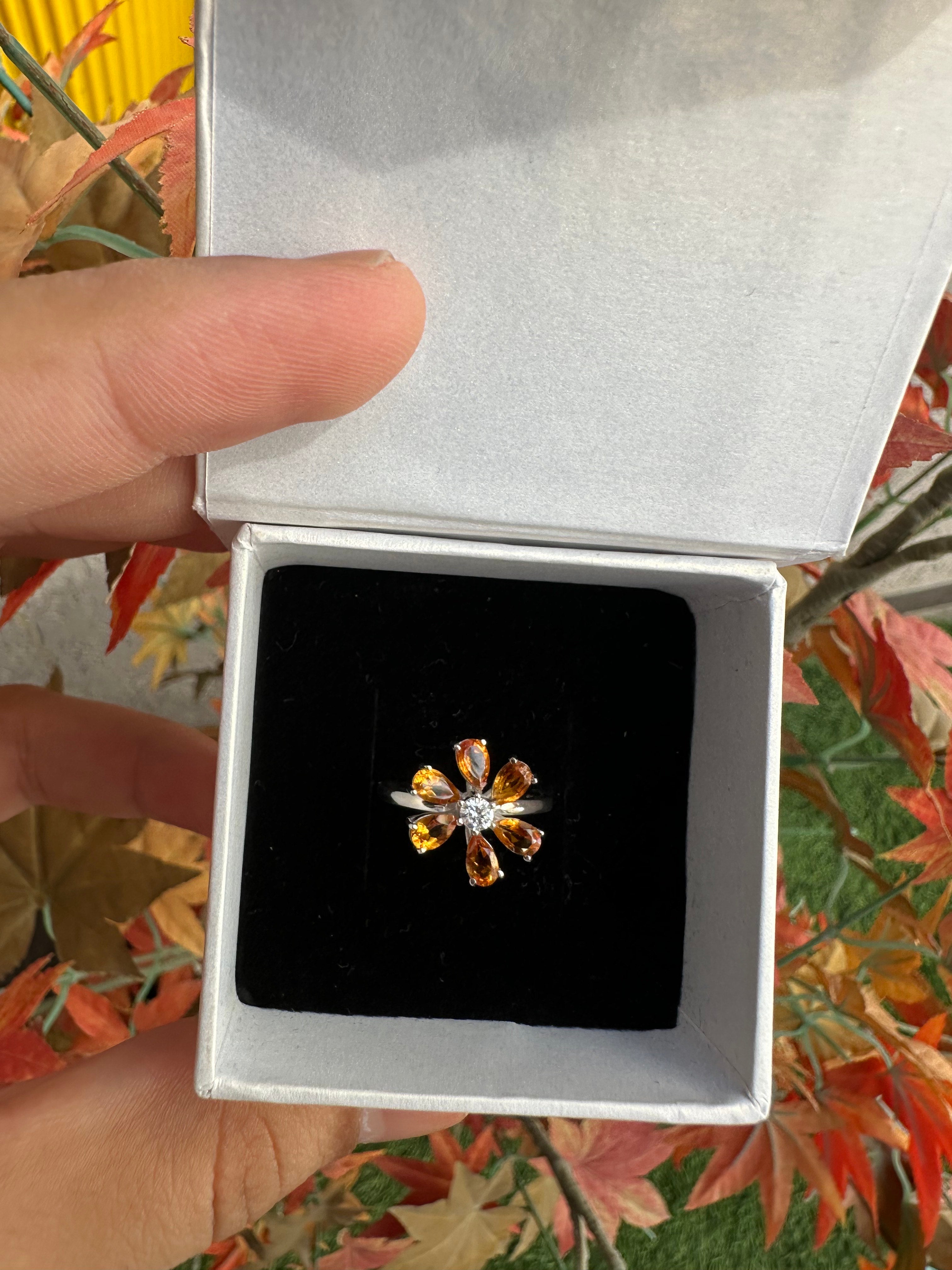 Citrine Flower Ring: Sterling Silver Minimalist Eternity Band