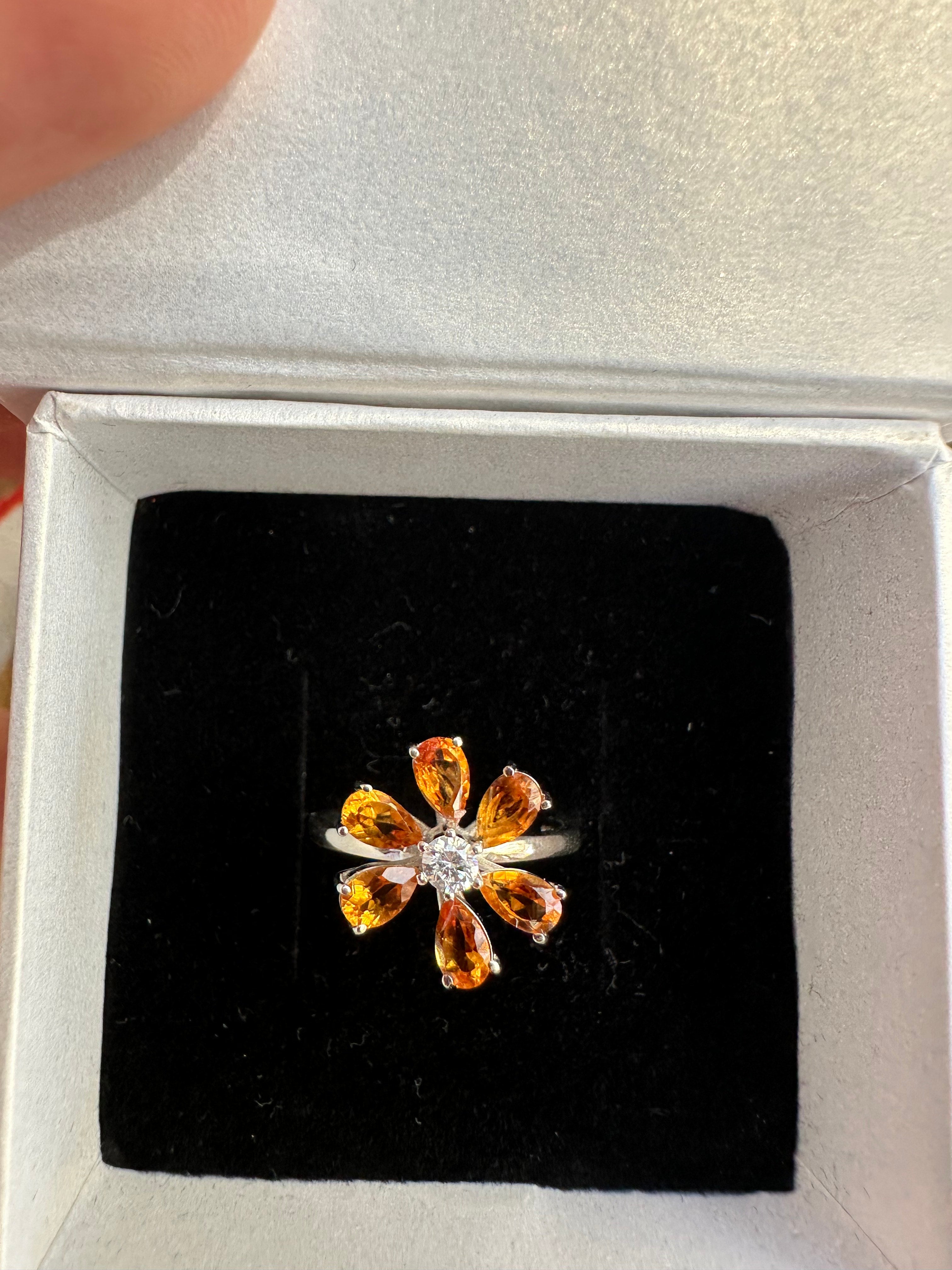 Citrine Flower Ring: Sterling Silver Minimalist Eternity Band