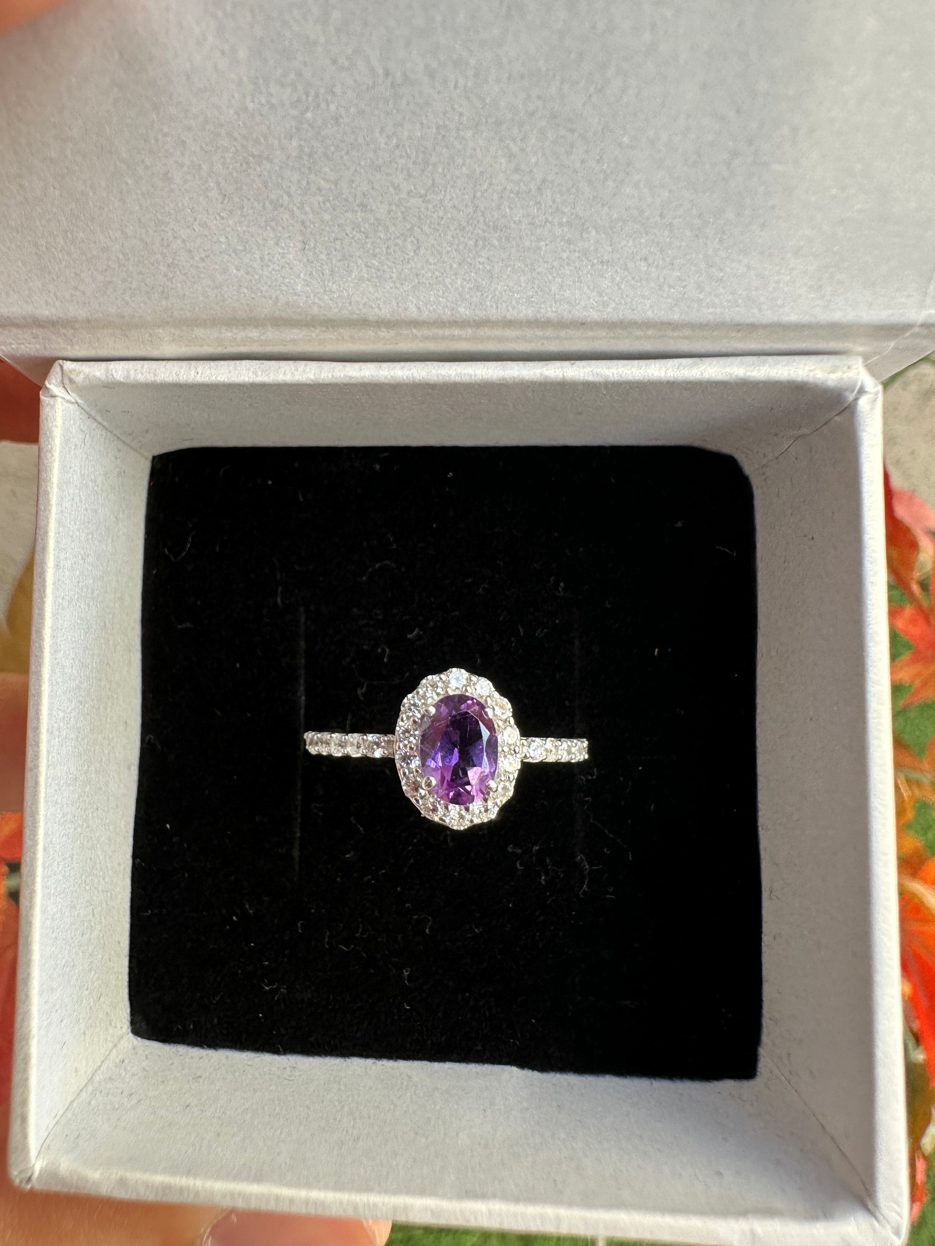 Sterling Silver Amethyst Minimalist Ring: Dainty Eternity Band