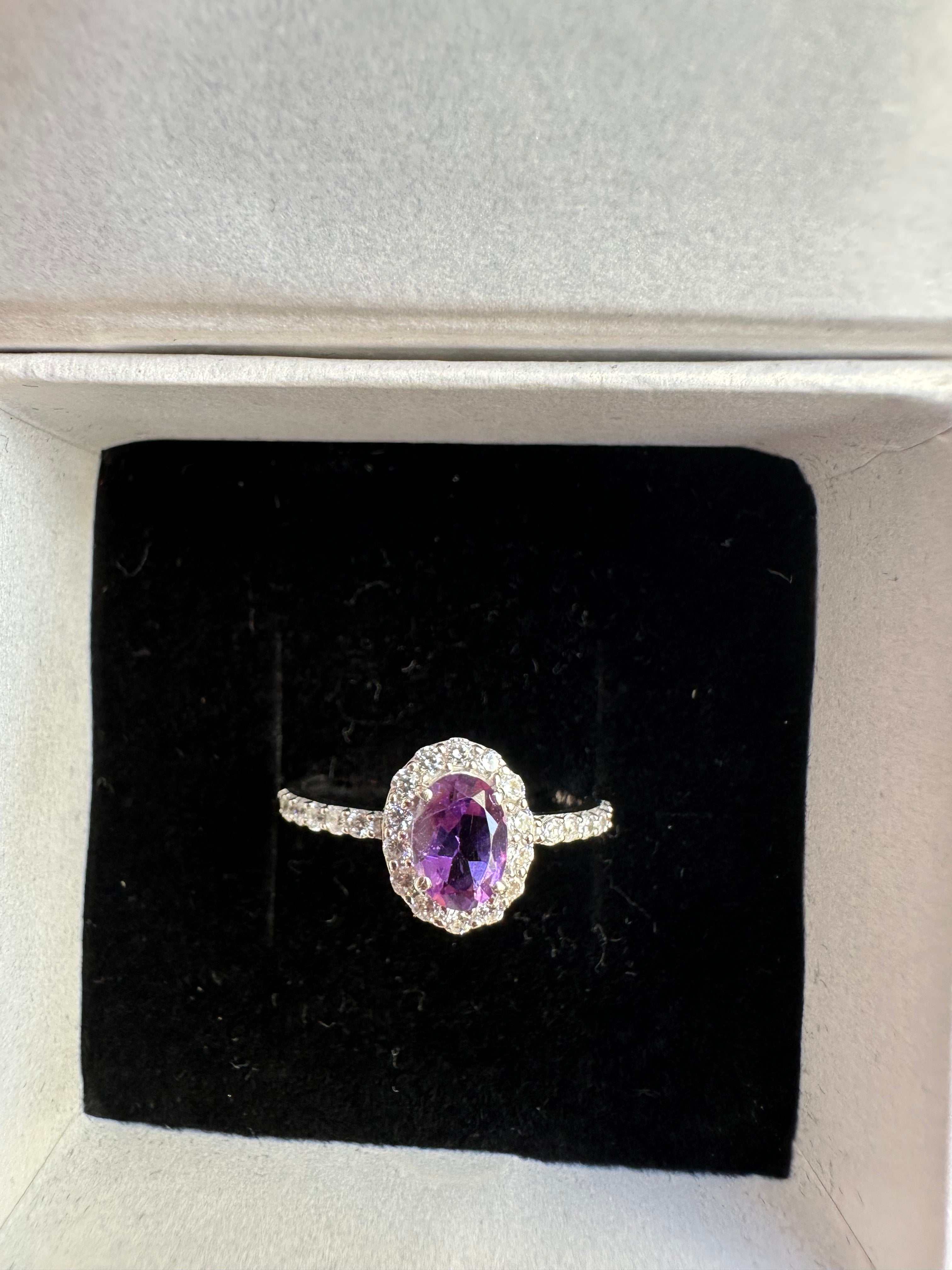 Sterling Silver Amethyst Minimalist Ring: Dainty Eternity Band