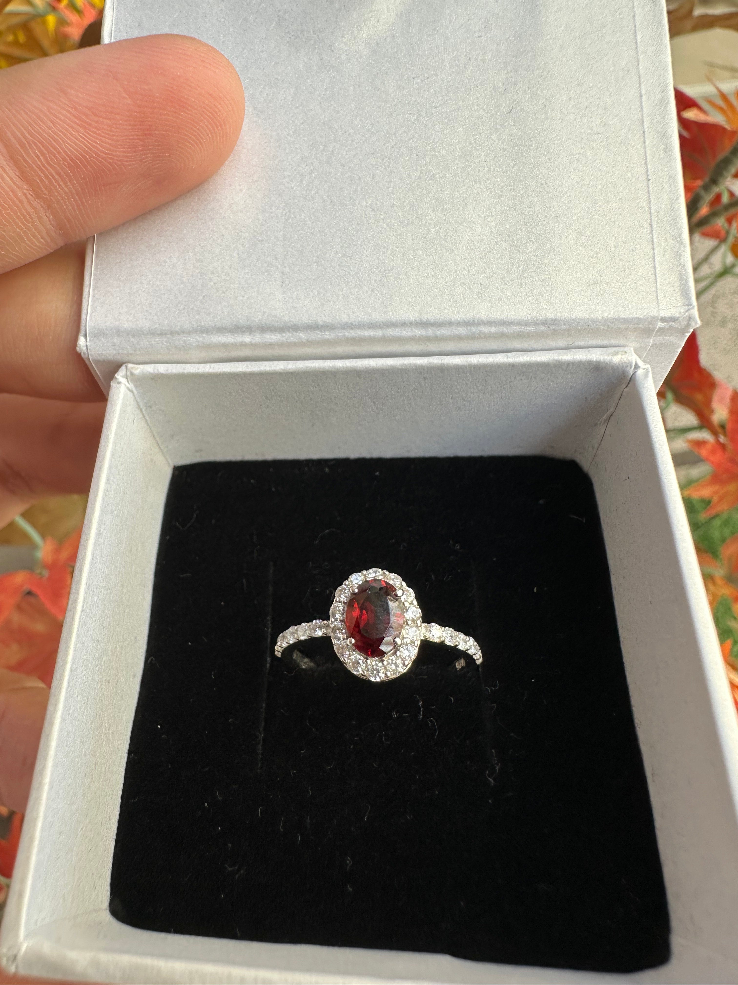 Garnet Ring: 925 Sterling Silver Minimalist Statement Ring