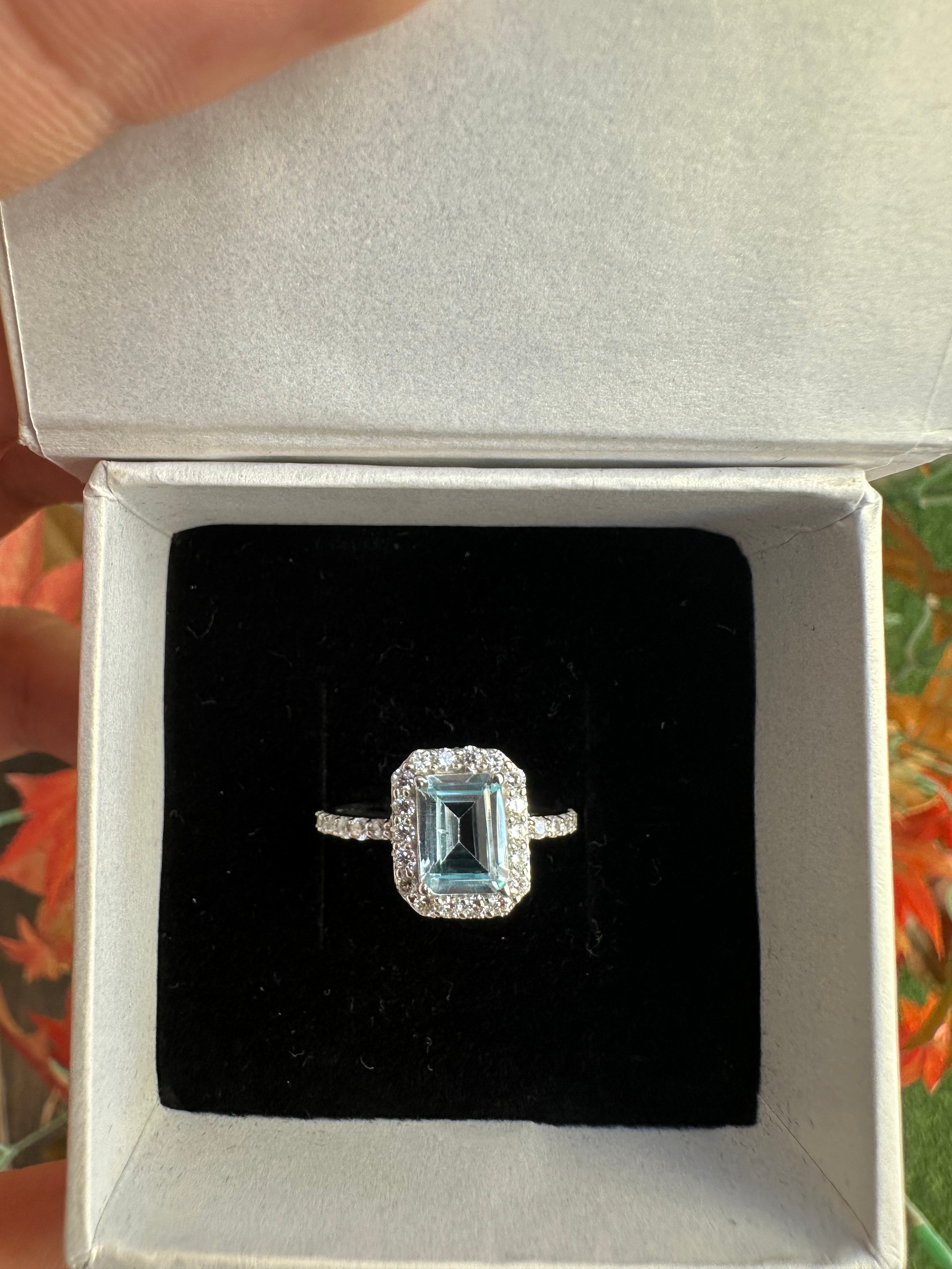 Blue Topaz Octagon Ring: Sterling Silver Minimalist Statement Ring