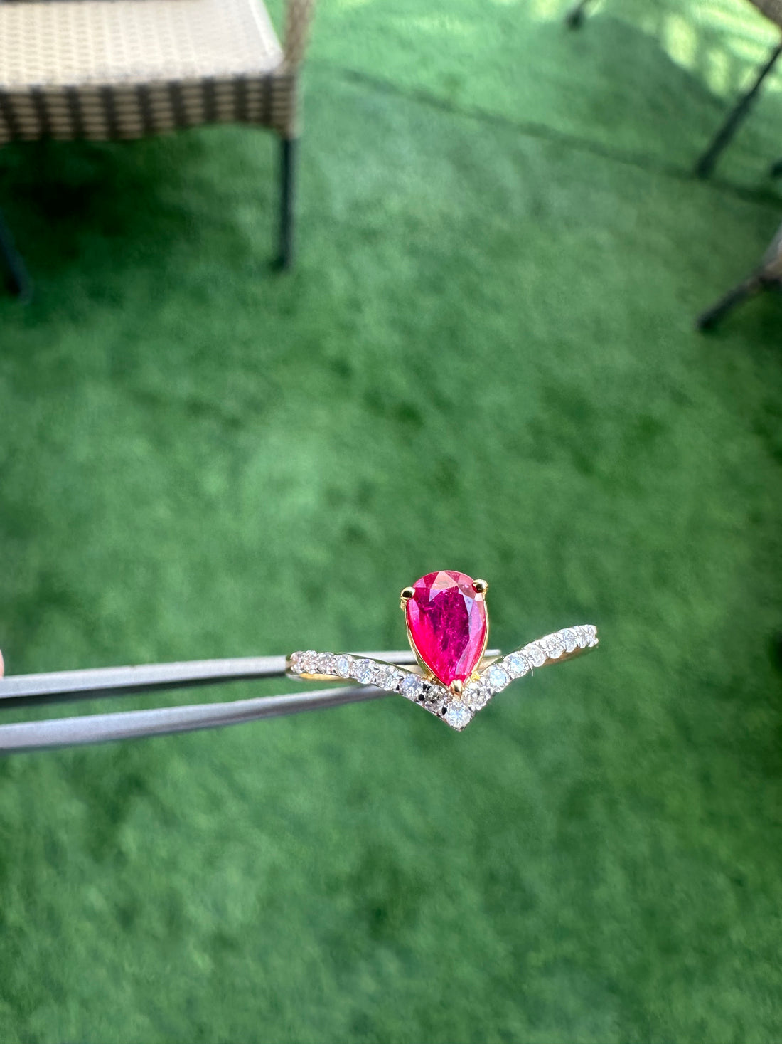Kendall Jenner inspired 14K Gold Ruby And Diamond Ring