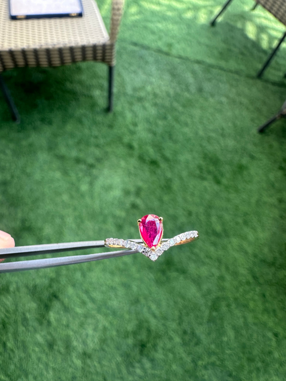 Kendall Jenner inspired 14K Gold Ruby And Diamond Ring