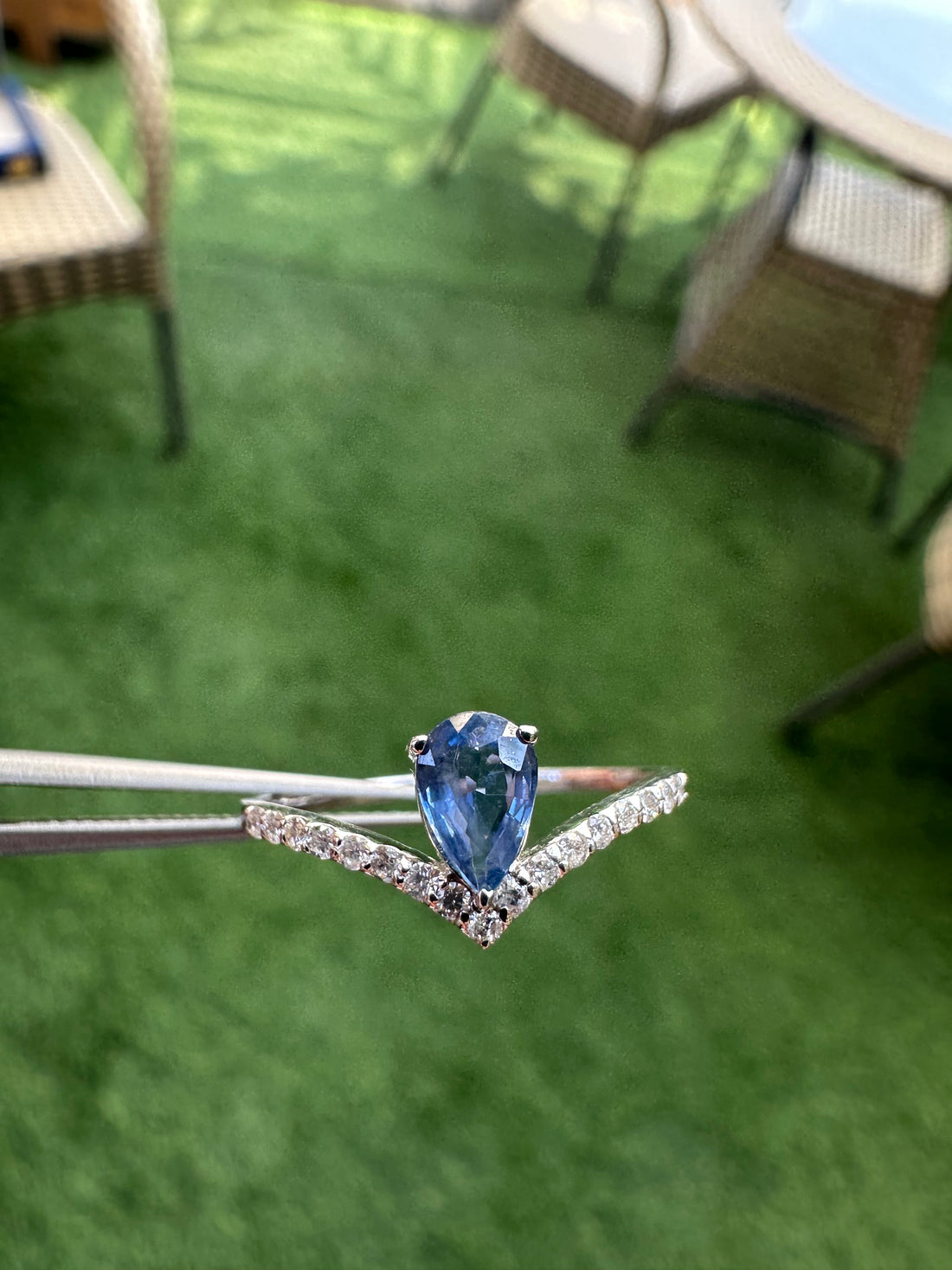 Hailey Bieber inspired 14K gold Blue Sapphire Diamond Ring