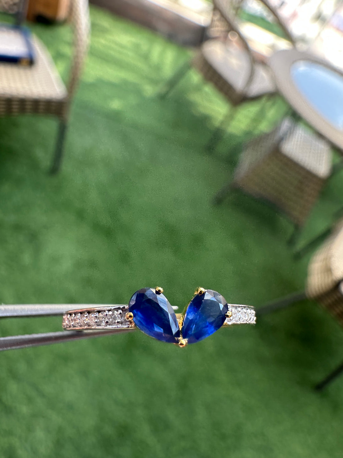 14K Gold Kissie Blue Sapphire Ring With Natural Diamonds