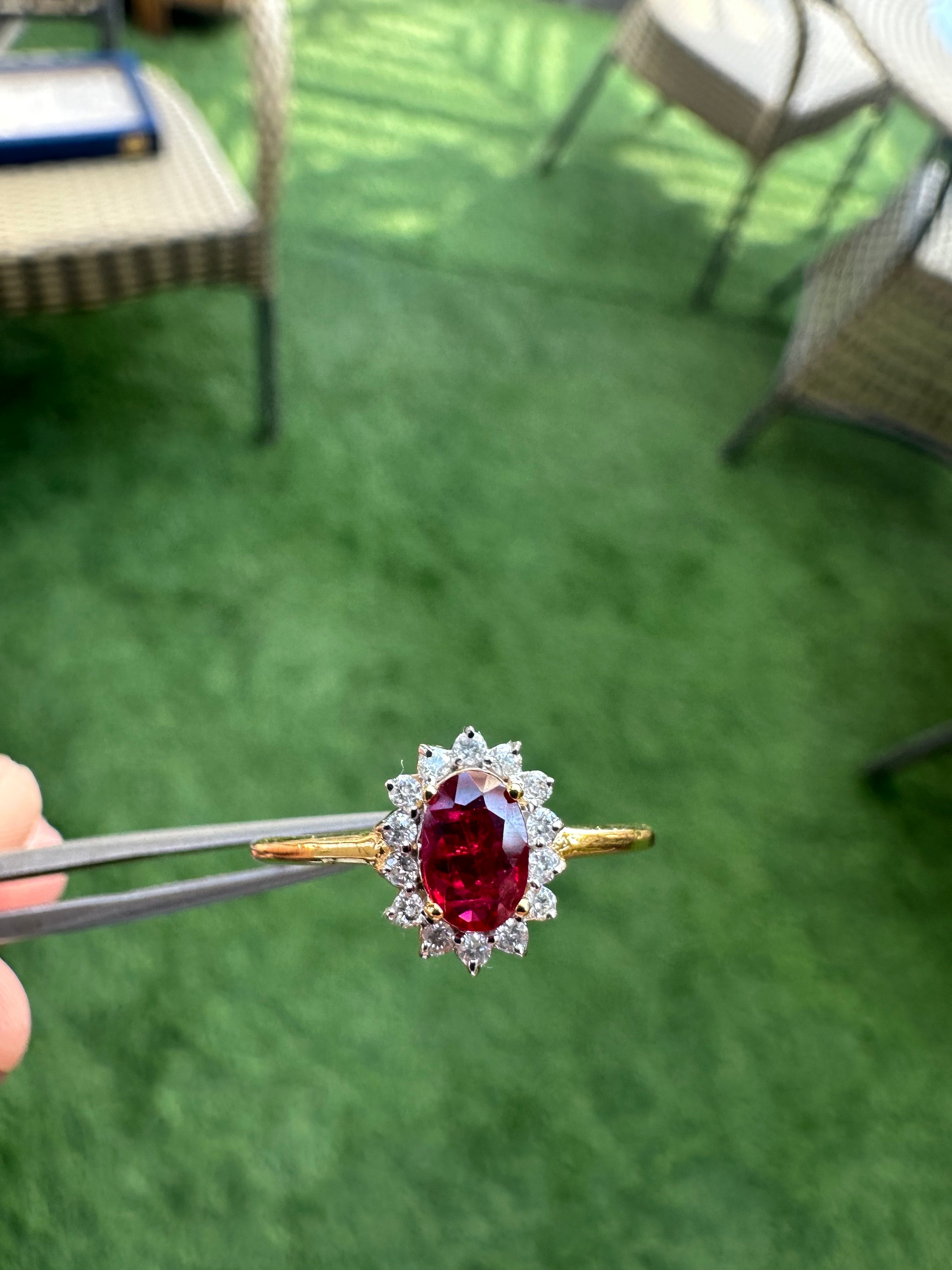 Sunflower 14K Gold Ruby and Diamond Eternity Ring: Dainty Design