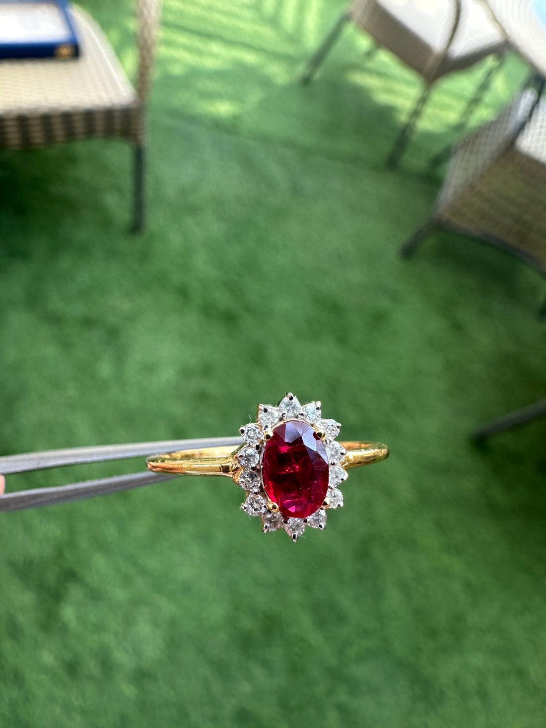 Sunflower 14K Gold Ruby and Diamond Eternity Ring: Dainty Design