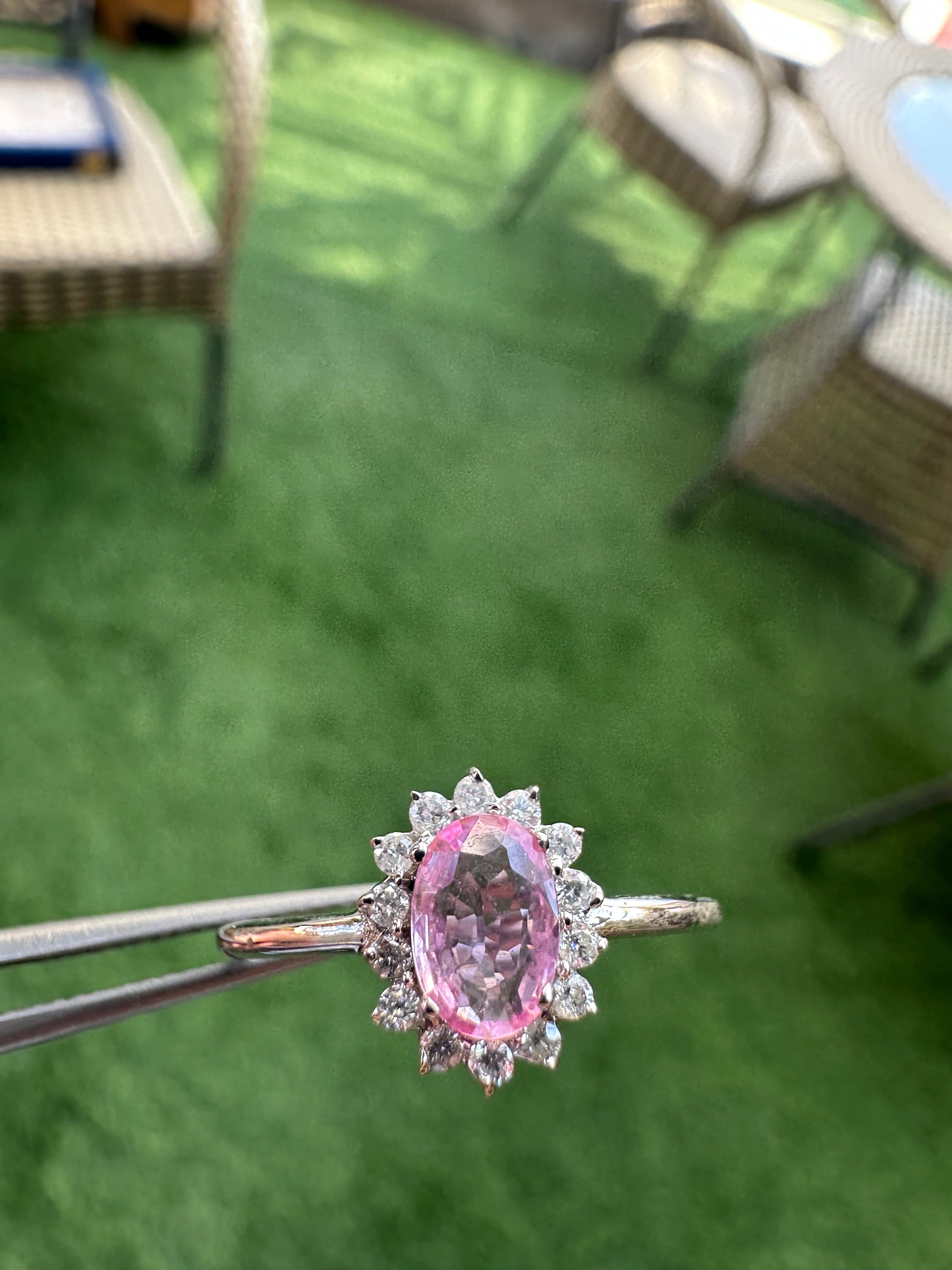 Sunflower 14K Gold Pink Sapphire Ring: Diamond Accent, Dainty Design for Her
