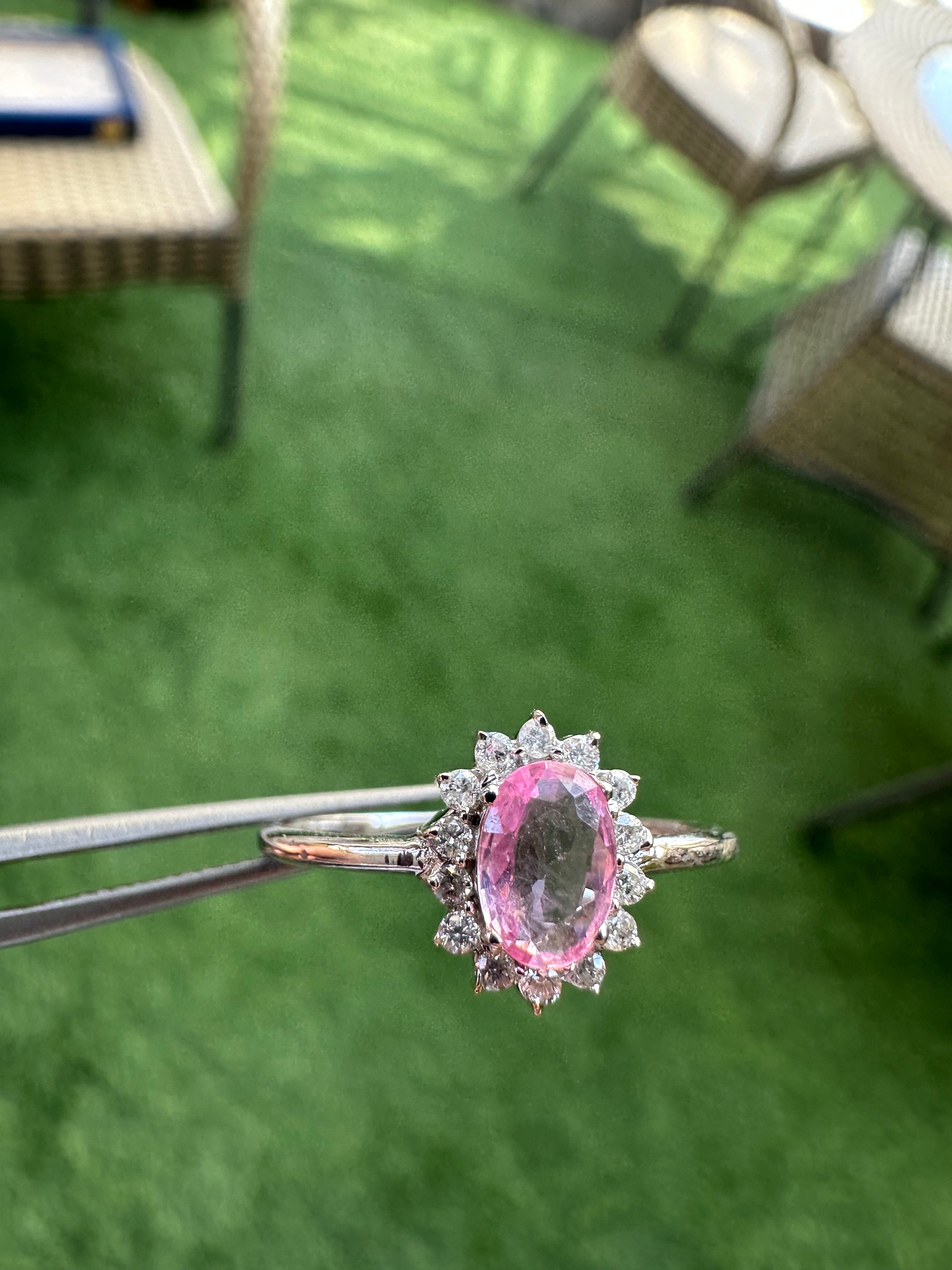 Sunflower 14K Gold Pink Sapphire Ring: Diamond Accent, Dainty Design for Her