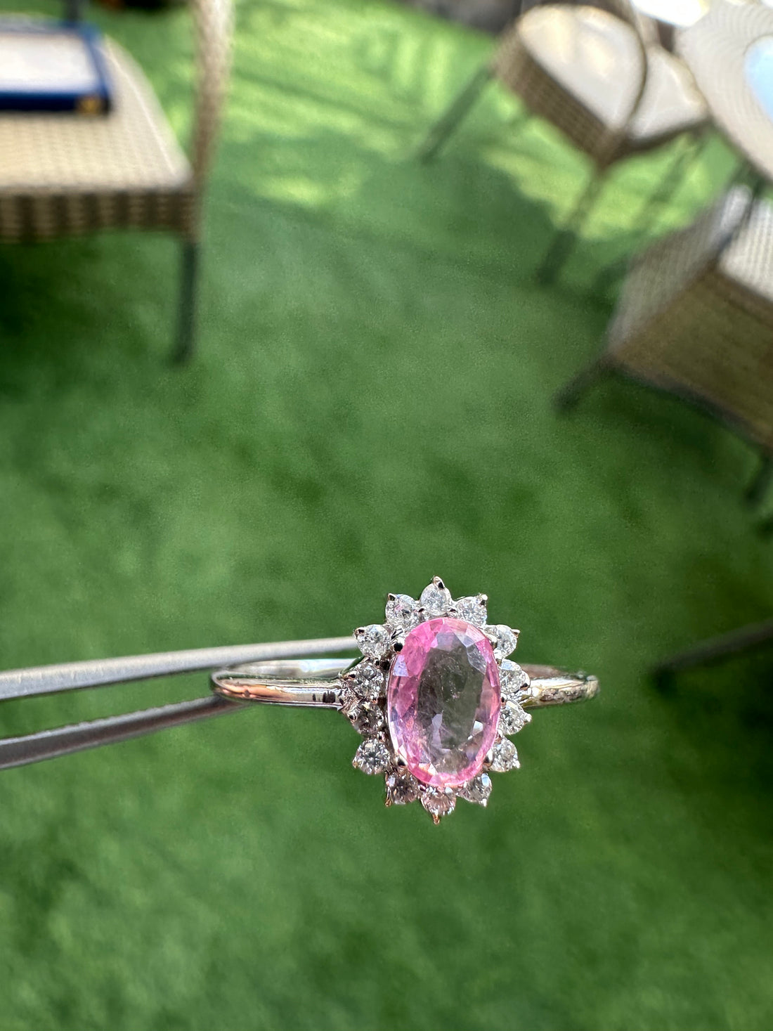 Sunflower 14K Gold Pink Sapphire Ring: Diamond Accent, Dainty Design for Her