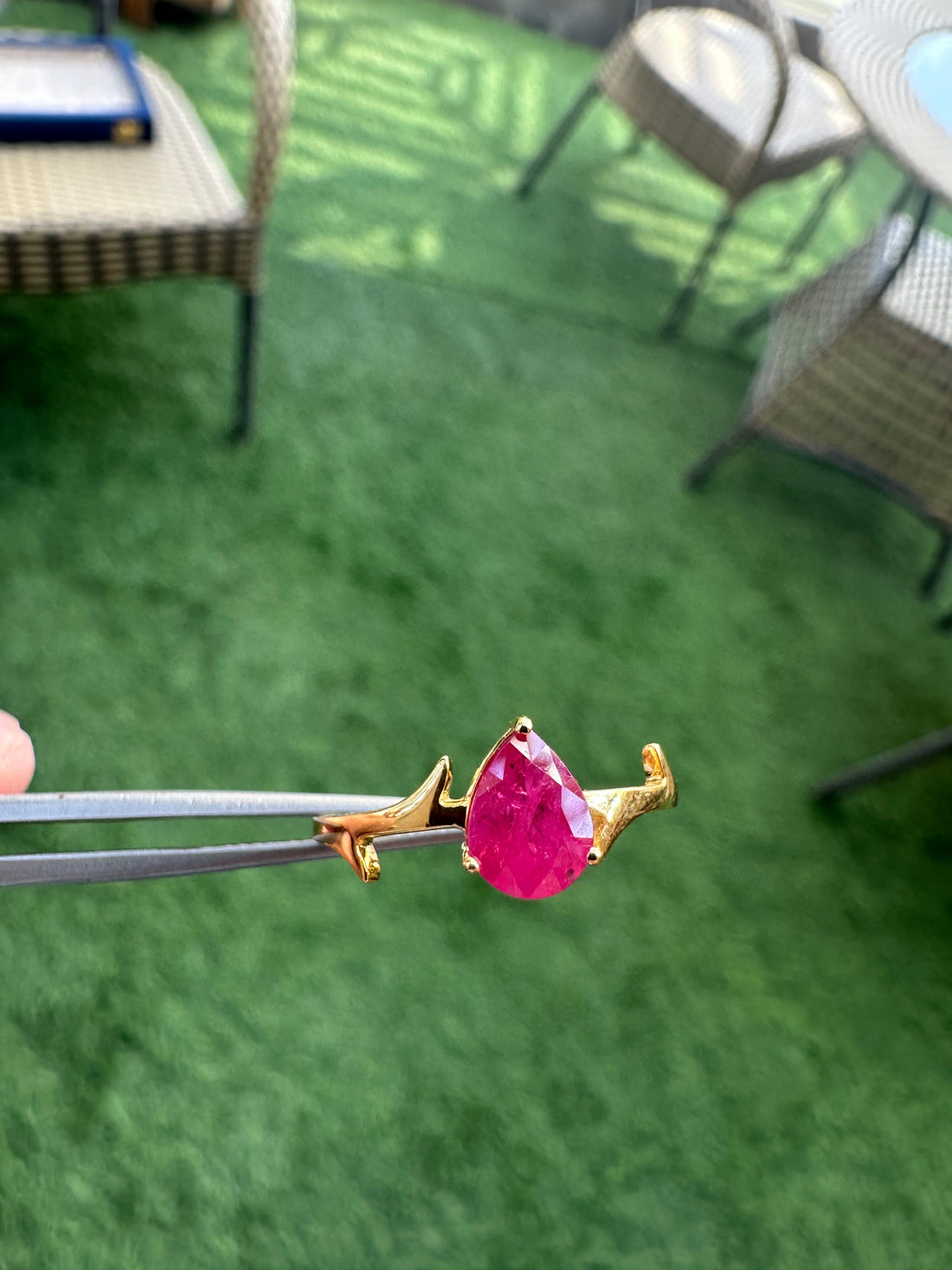 14K Gold Natural Ruby Pear Ring: Dainty Eternity Unique Designer Ring