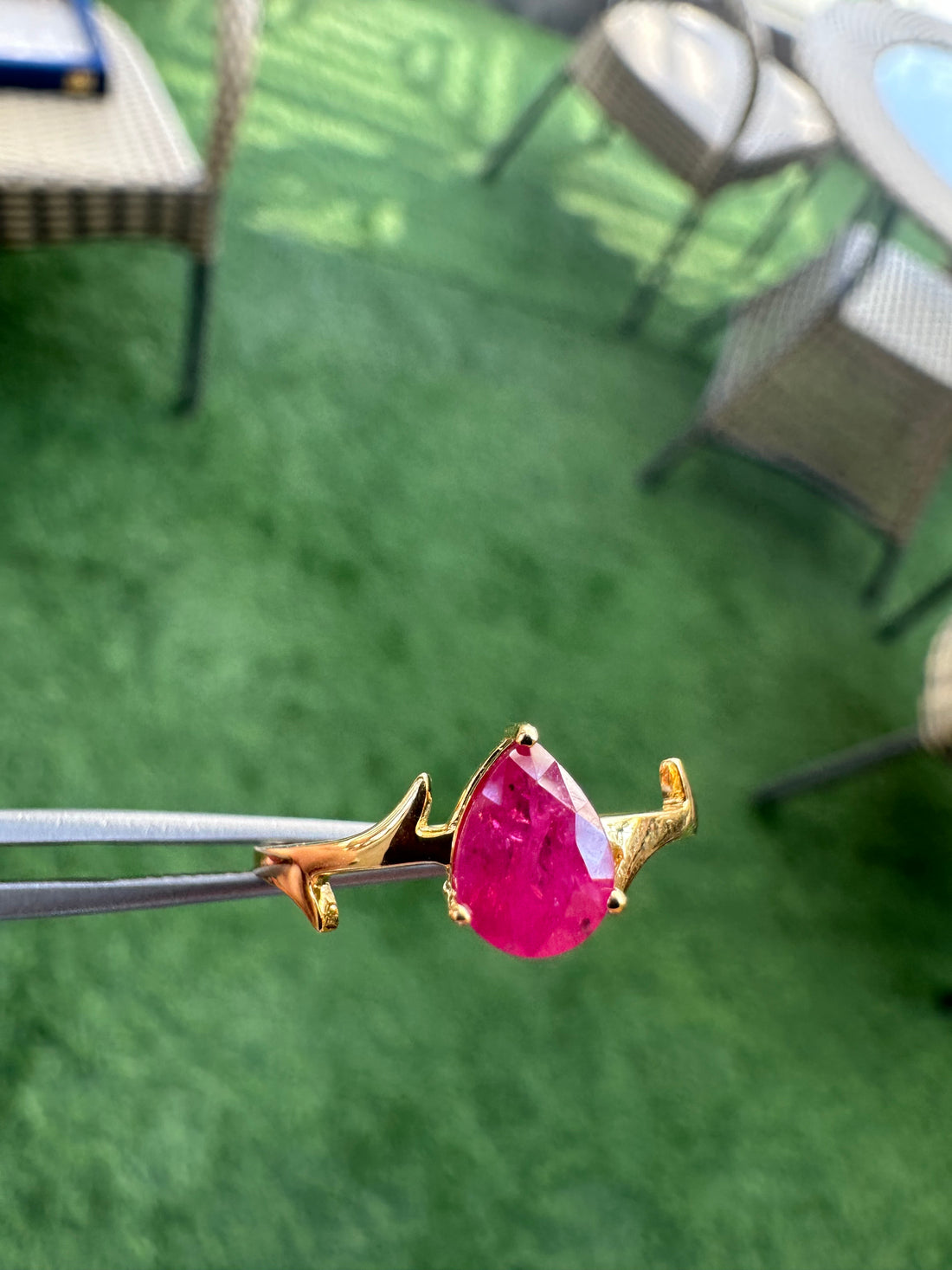 14K Gold Natural Ruby Pear Ring: Dainty Eternity Unique Designer Ring