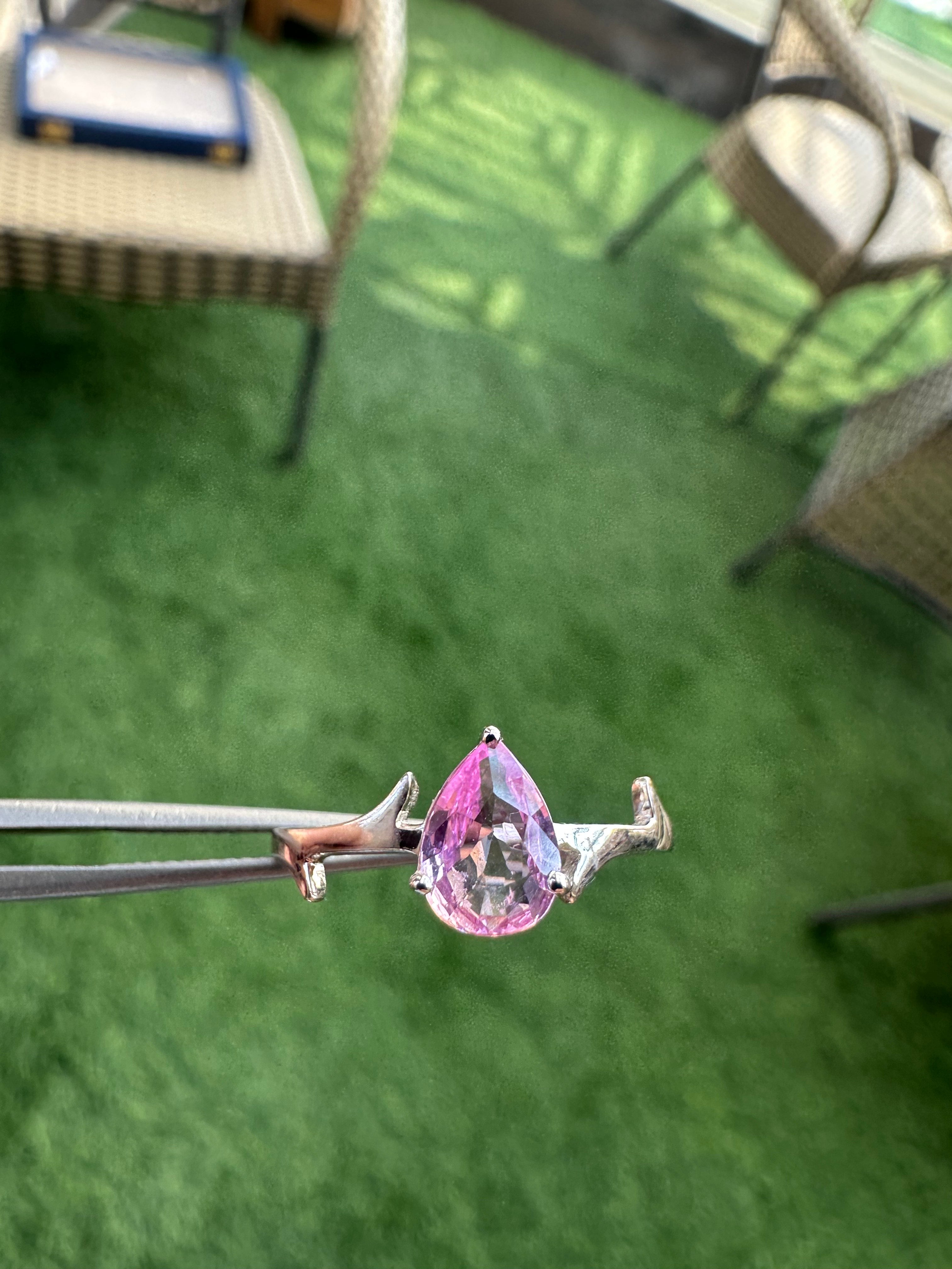 Pink Sapphire 14K Gold Ring: Designers Cut Dainty Eternity Ring