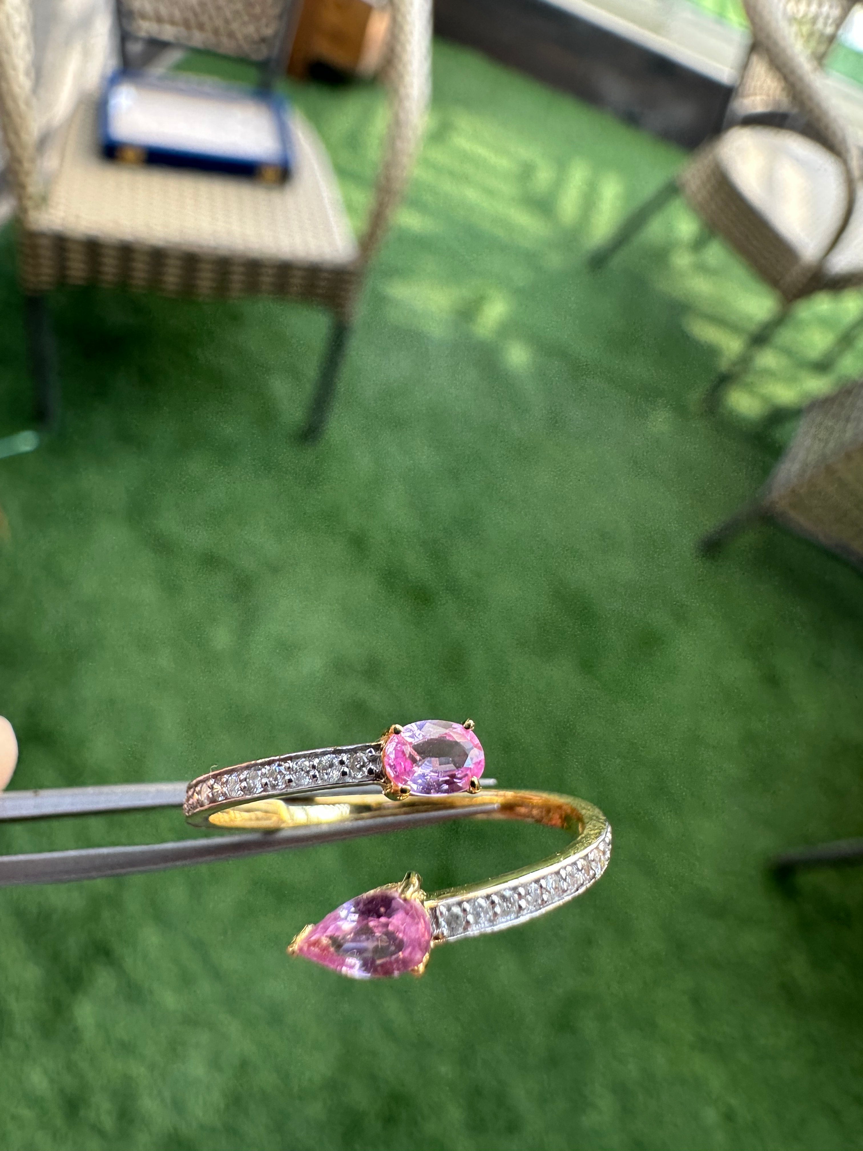 Huggies 14K Gold Pink Sapphire Ring: Diamond Accent, Dainty Design for Her