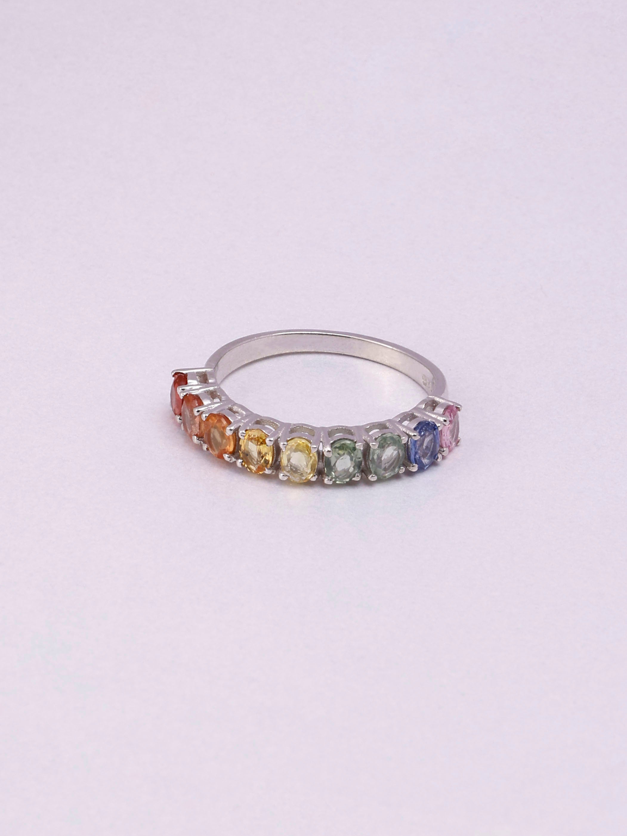 Multi Sapphire Sterling Silver Eternity Ring: Minimalist Stacking Band