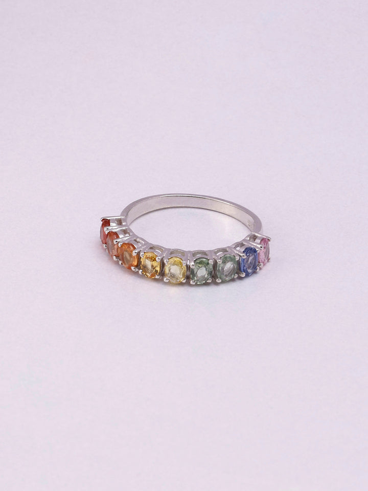 Multi Sapphire Sterling Silver Eternity Ring: Minimalist Stacking Band