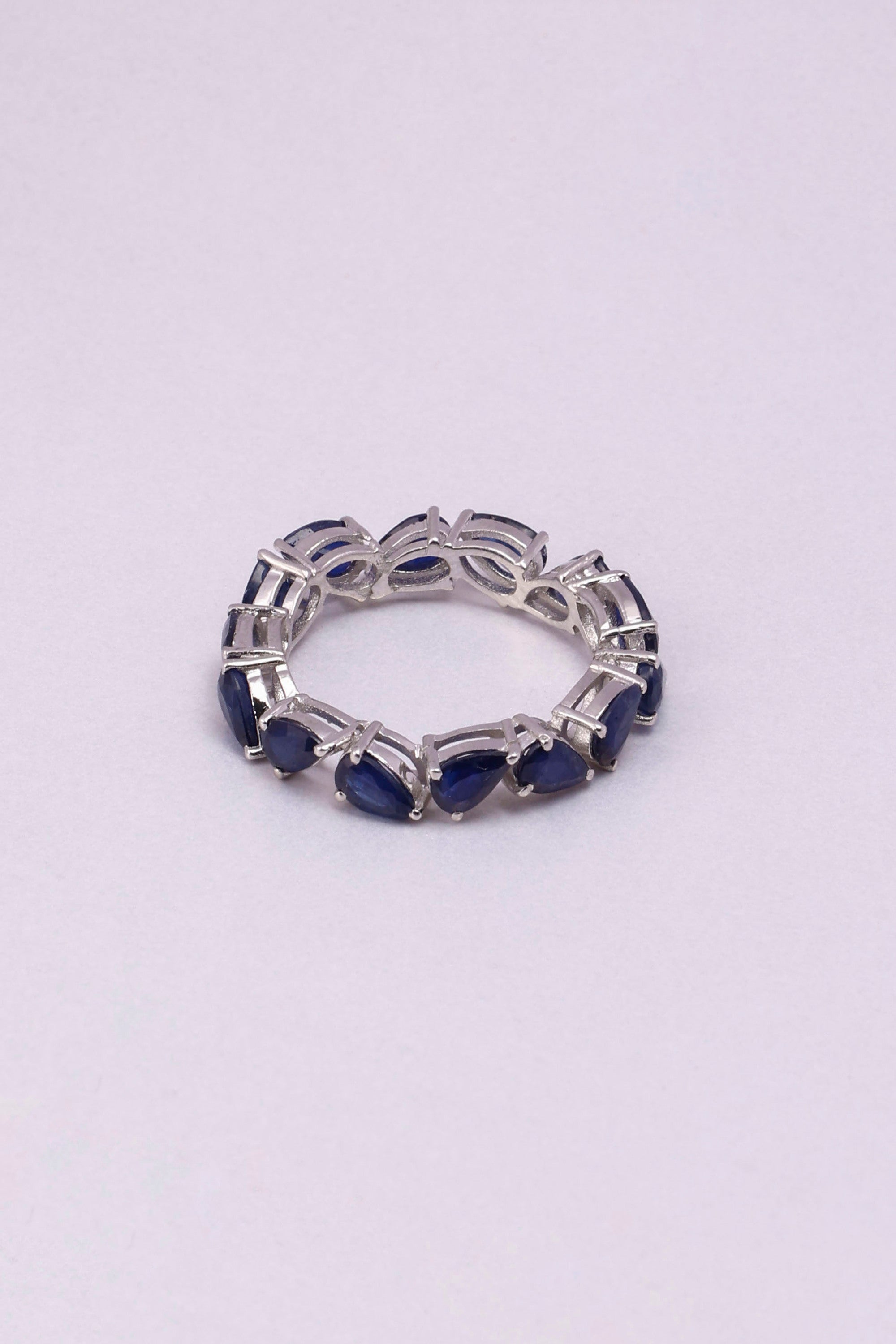 Blue Sapphire Sterling Silver Eternity Band Ring: Statement Queen Ring
