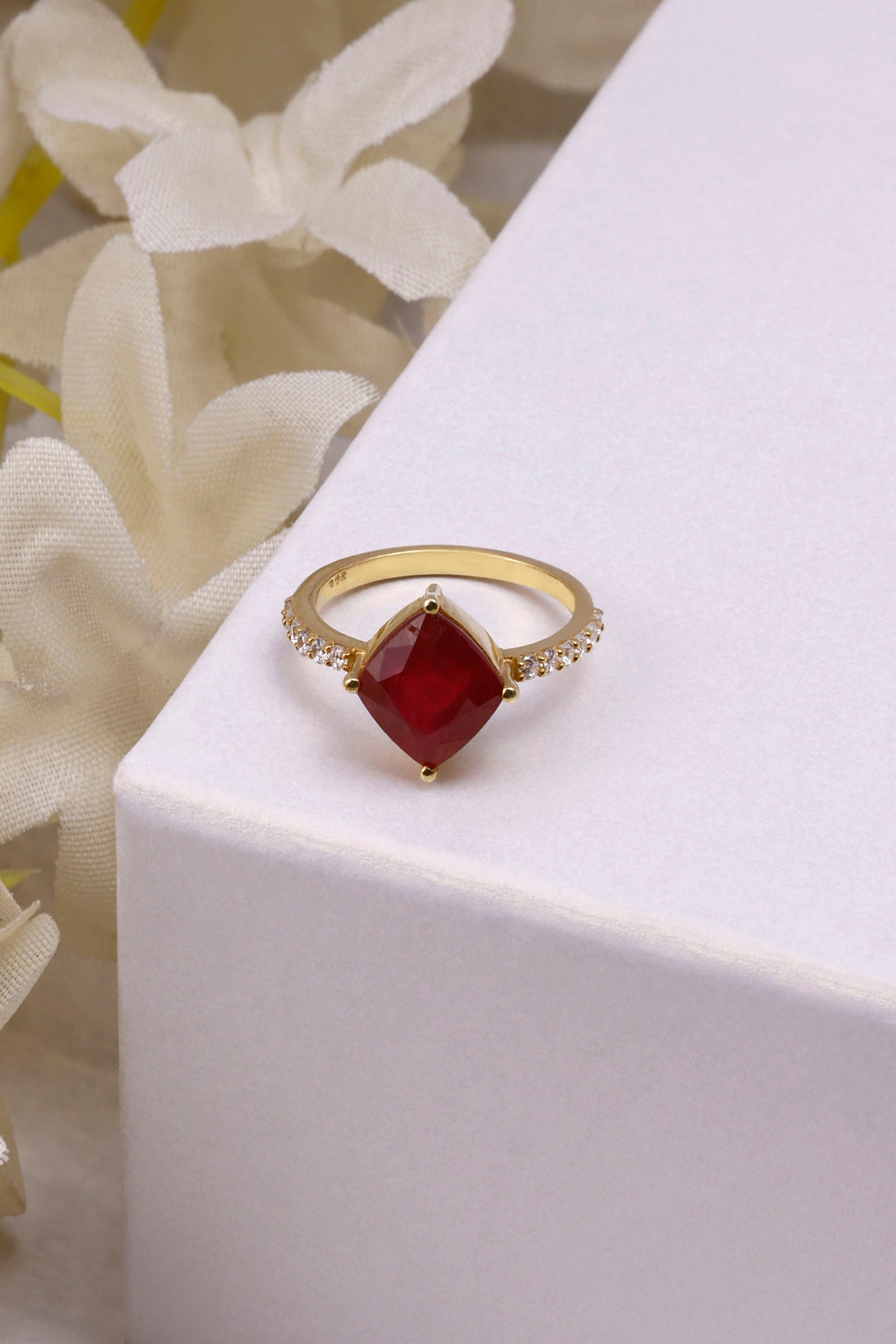 Ruby Cushion Cut Sterling Silver Ring: Minimalist Statement Jewelry