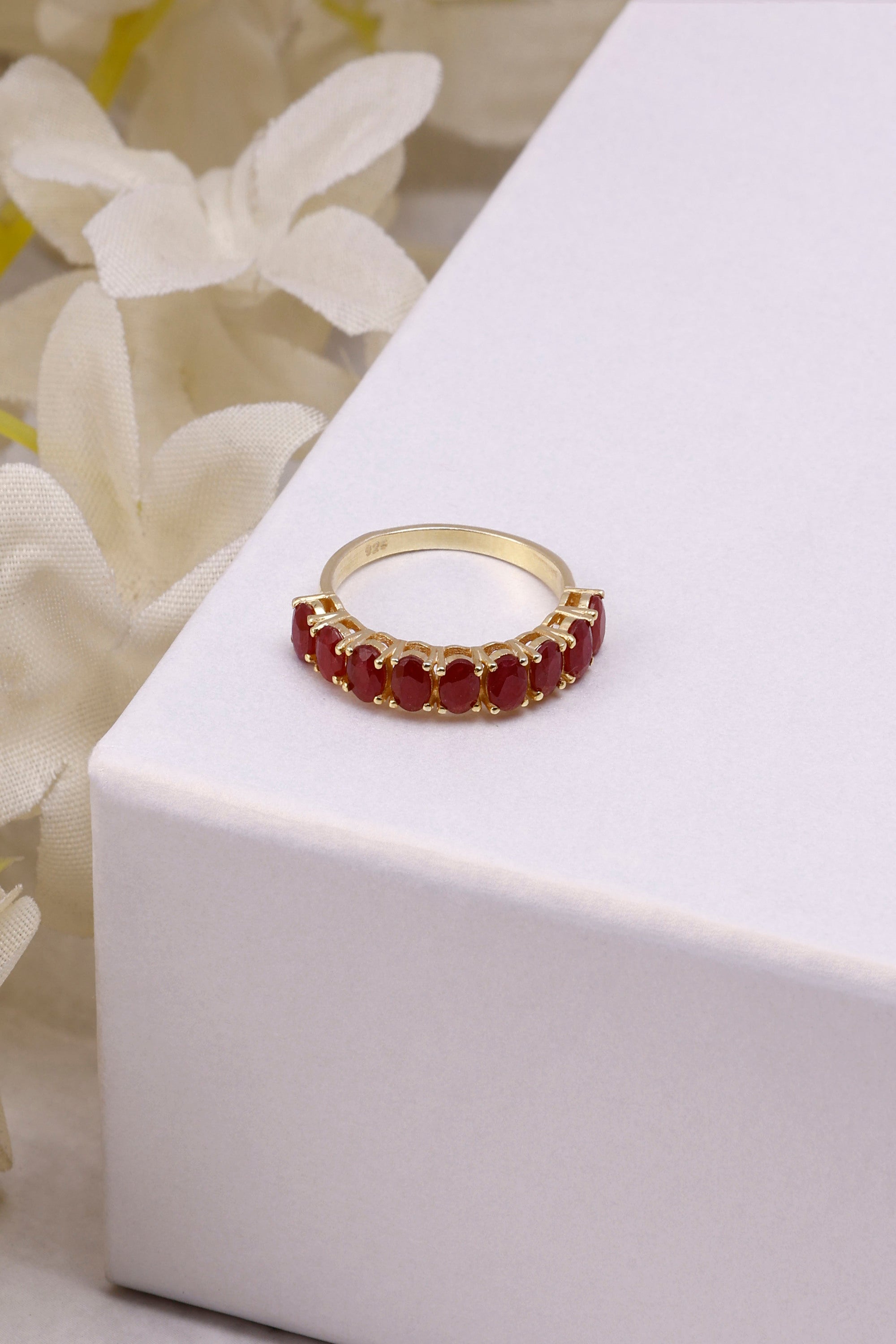 Ruby Sterling Silver Half Eternity Ring: Minimalist Gemstone Band
