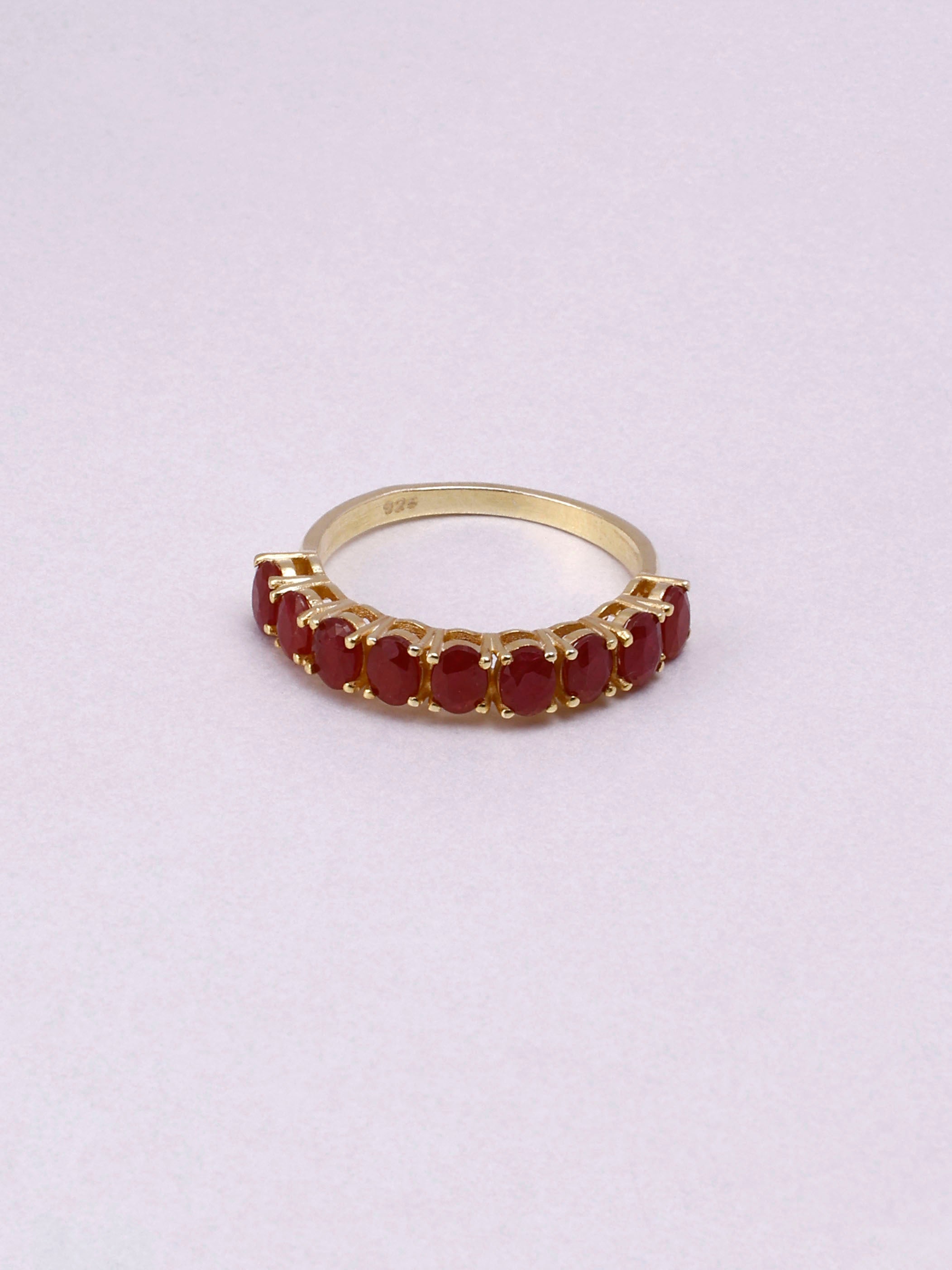 Ruby Sterling Silver Half Eternity Ring: Minimalist Gemstone Band