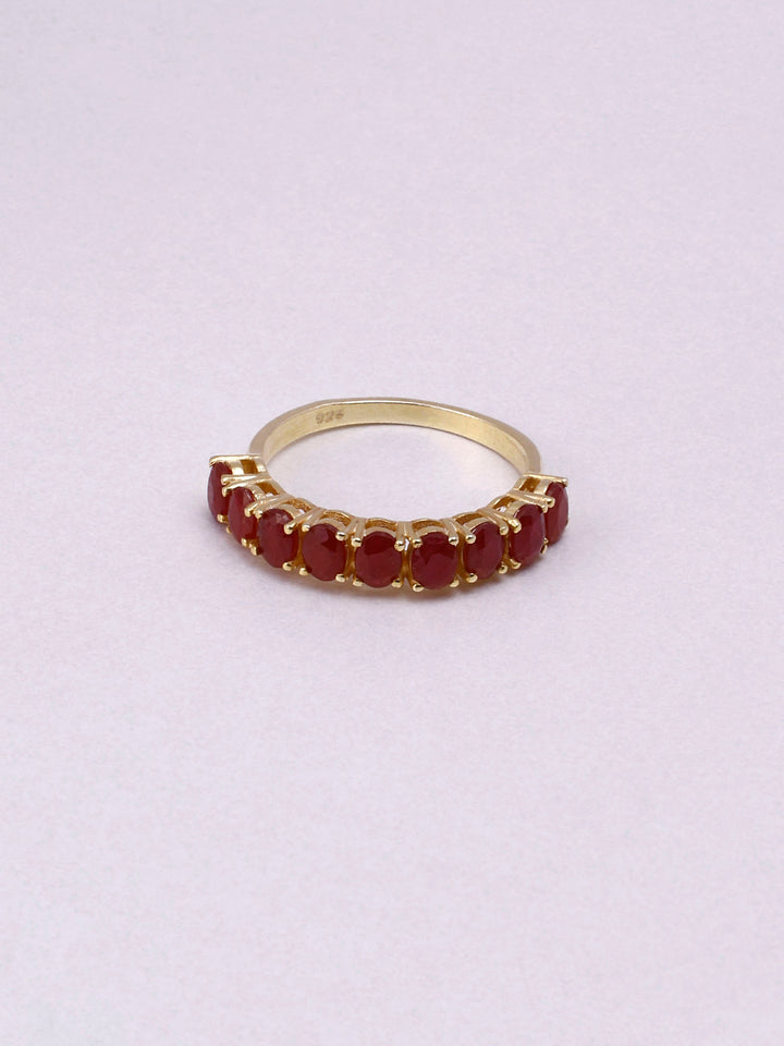 Ruby Sterling Silver Half Eternity Ring: Minimalist Gemstone Band
