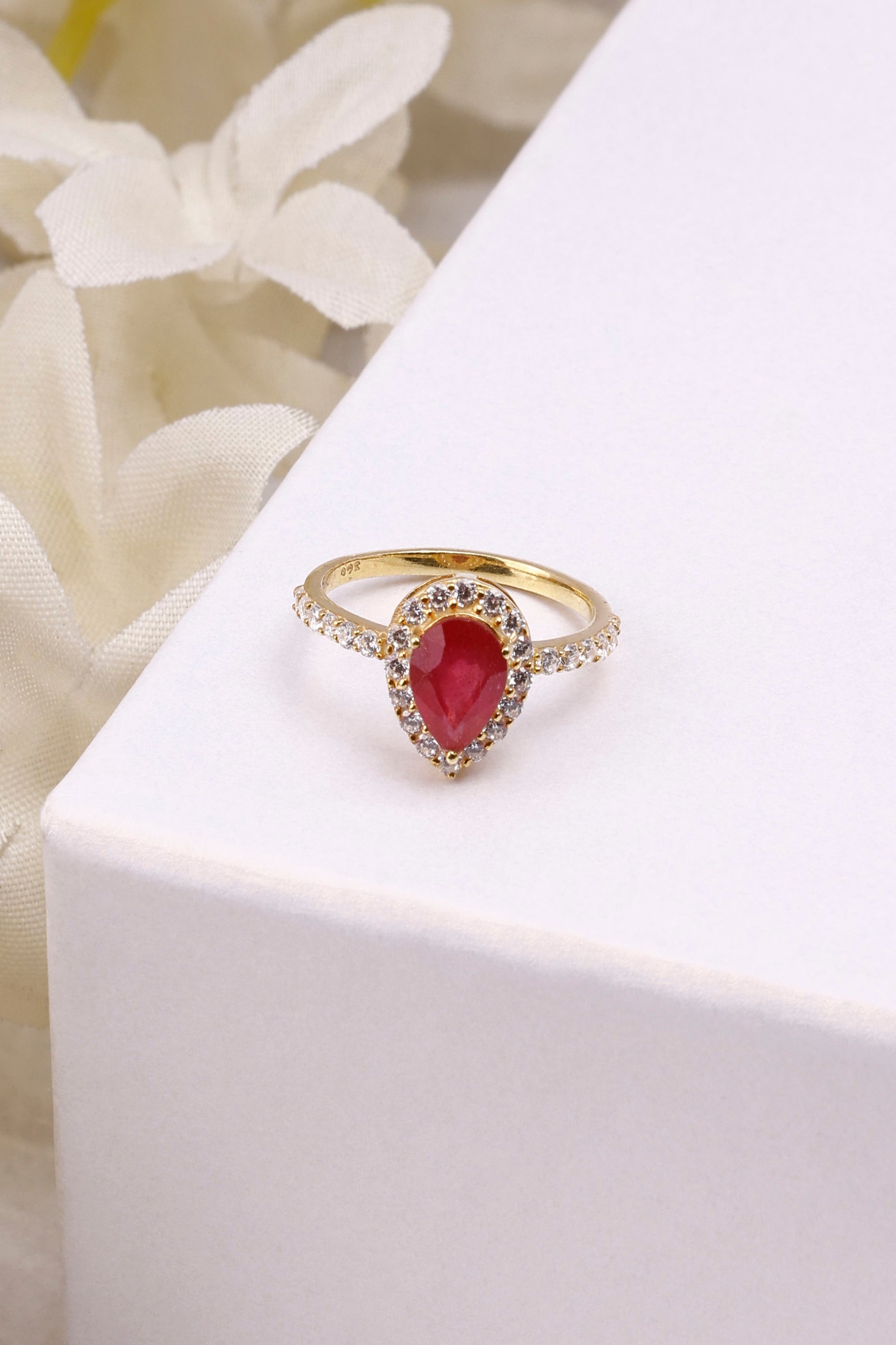 Ruby Pear Cut Sterling Silver Ring: Minimalist Statement Jewelry