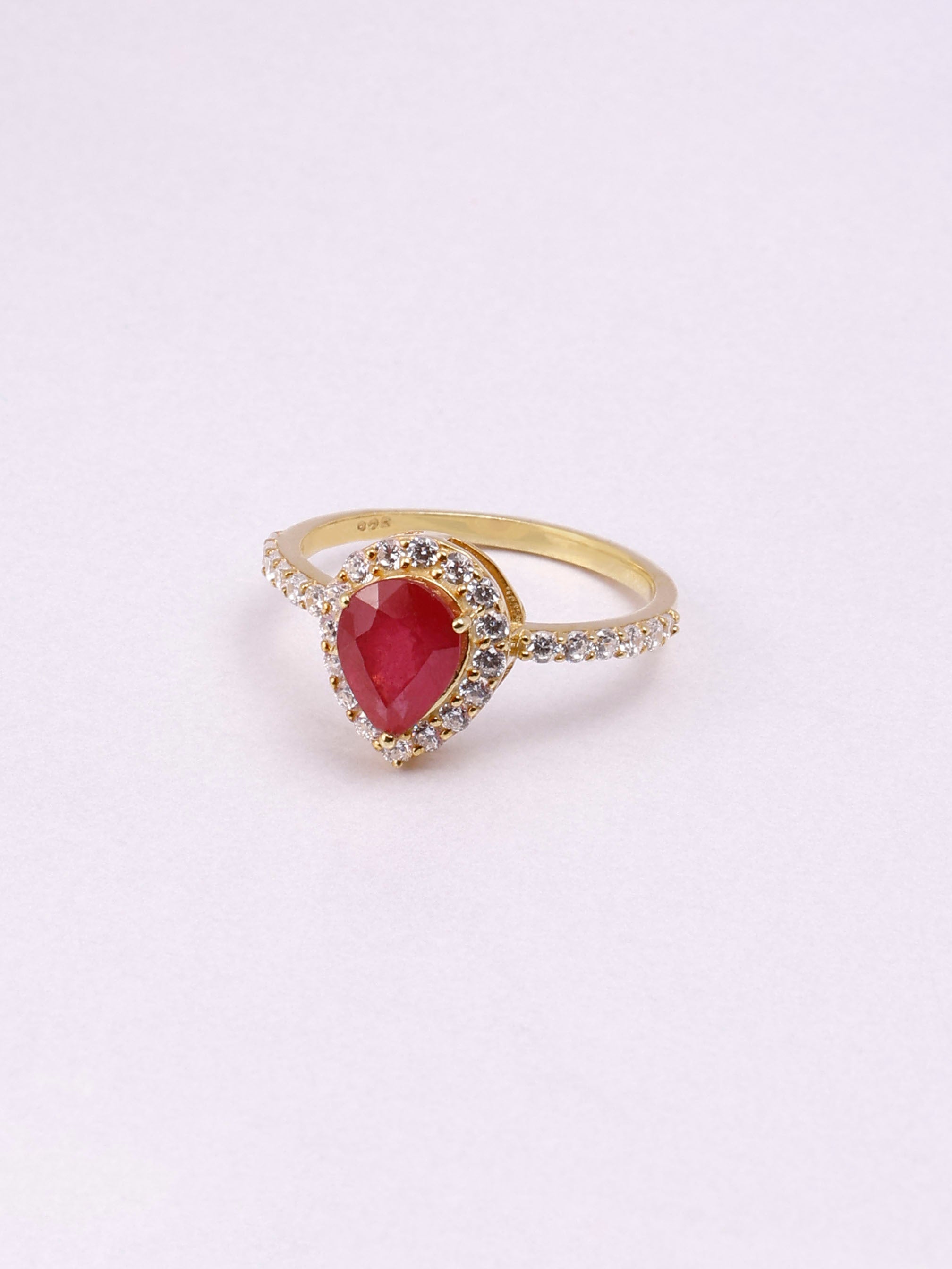 Ruby Pear Cut Sterling Silver Ring: Minimalist Statement Jewelry