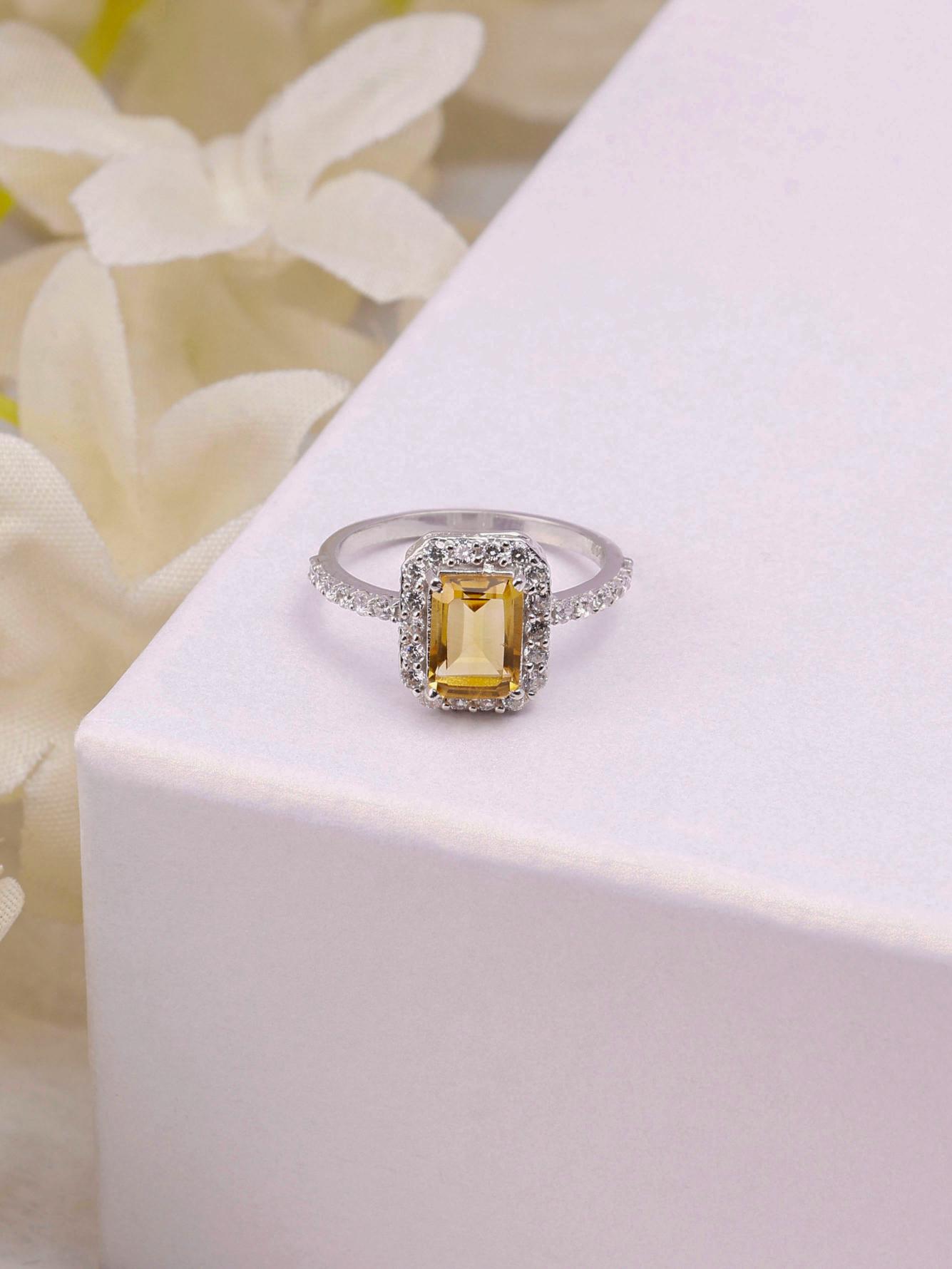Citrine Octagon Ring: Sterling Silver Minimalist Statement Ring