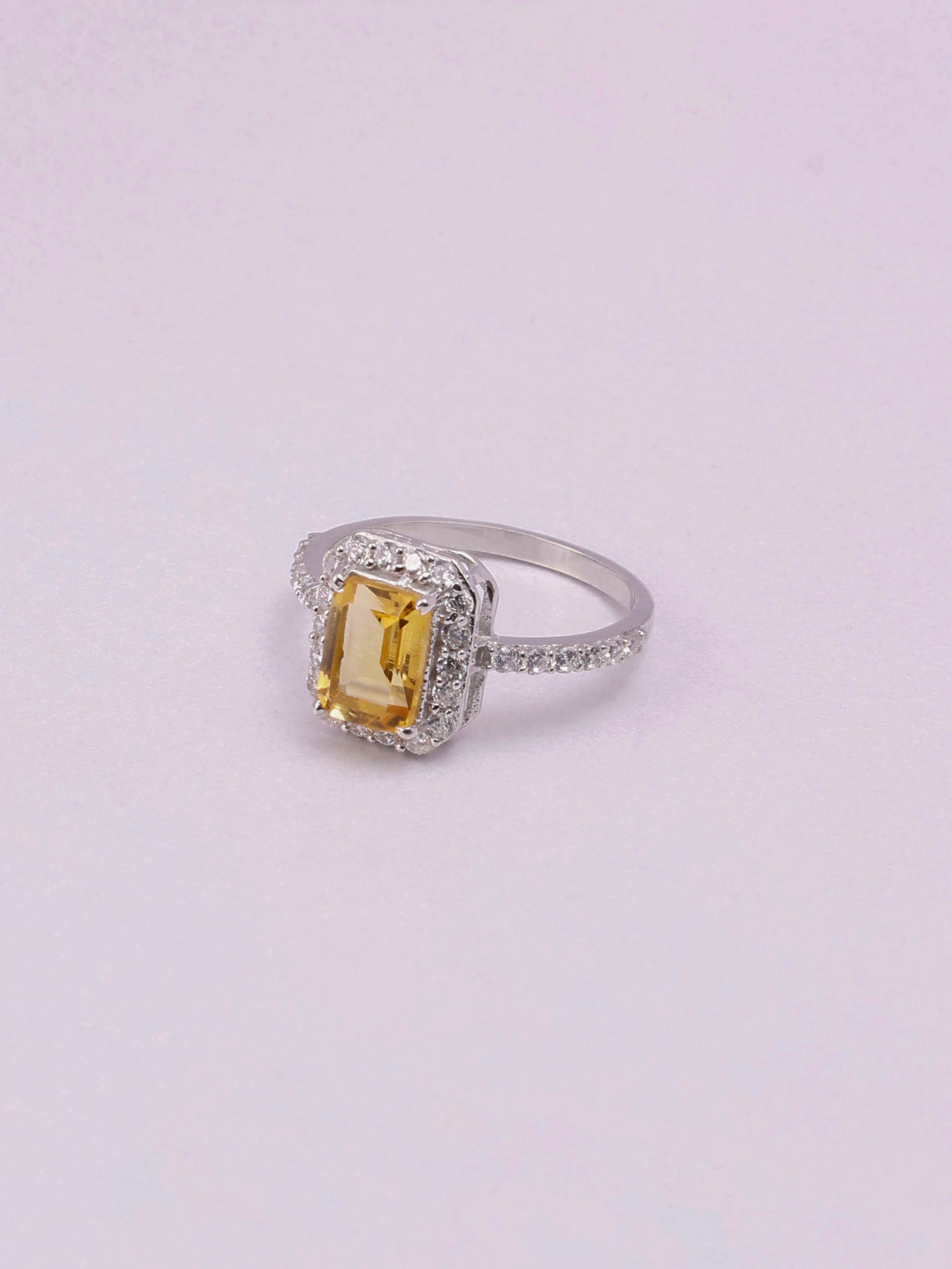 Citrine Octagon Ring: Sterling Silver Minimalist Statement Ring