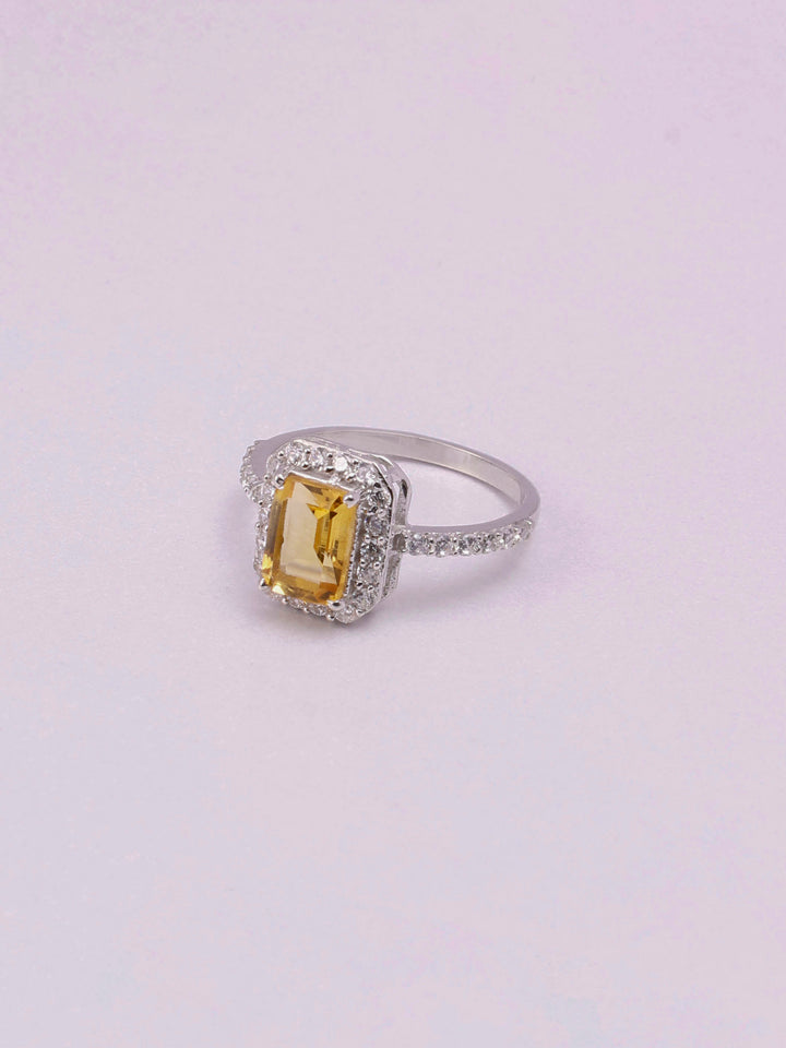 Citrine Octagon Ring: Sterling Silver Minimalist Statement Ring