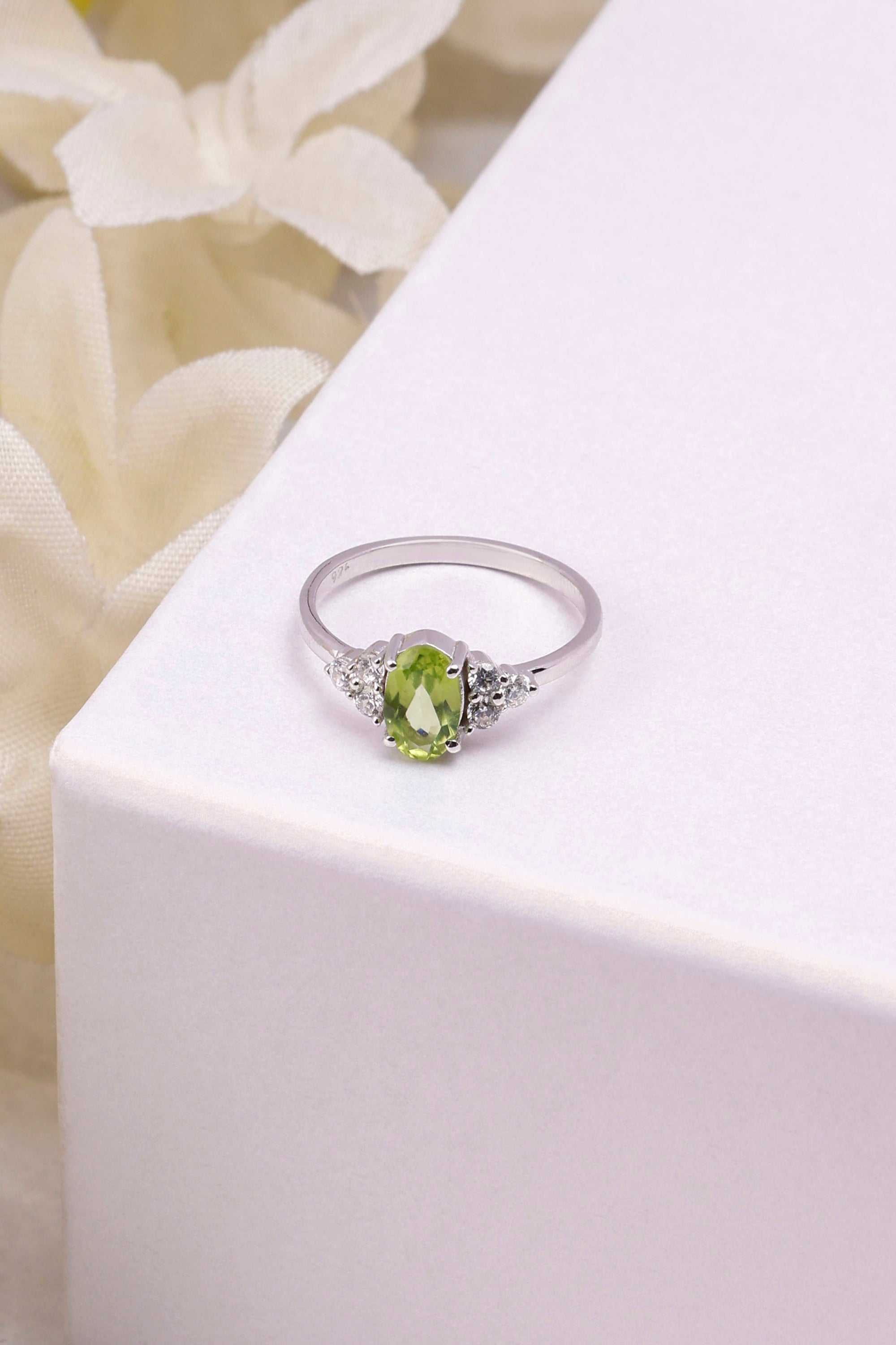Peridot Sterling Silver Ring: Minimalist Gemstone Eternity Band