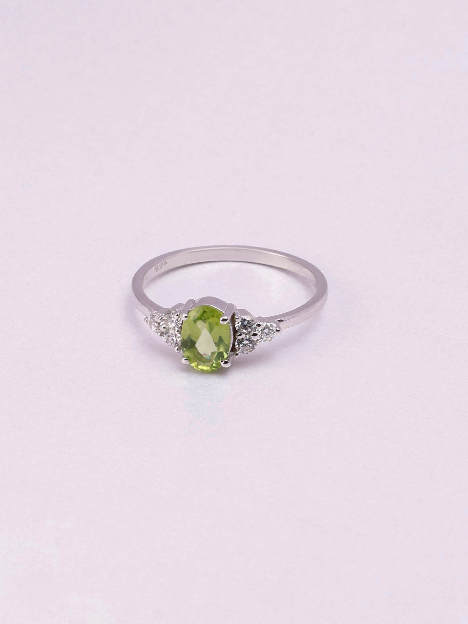 Peridot Sterling Silver Ring: Minimalist Gemstone Eternity Band
