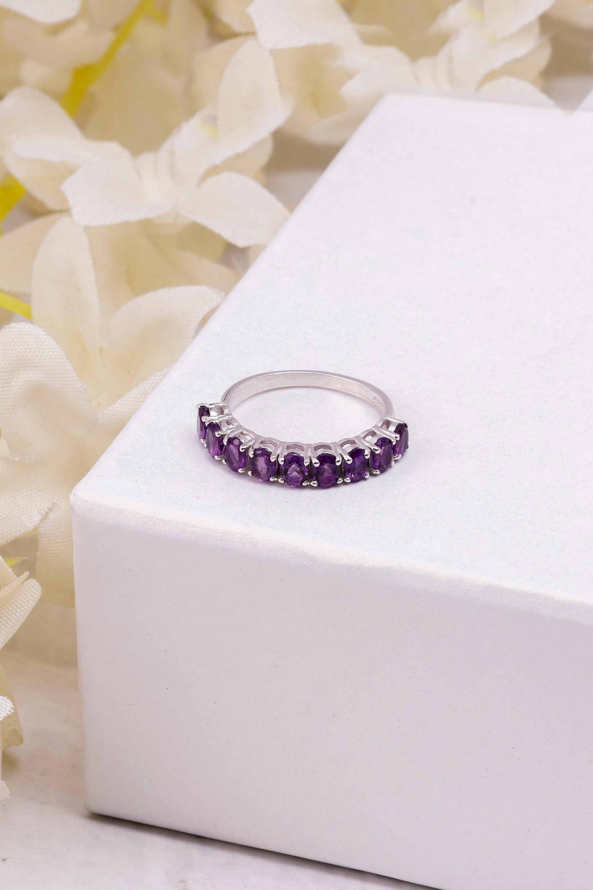 Amethyst Sterling Silver Ring: Minimalist Dainty Gemstone Band