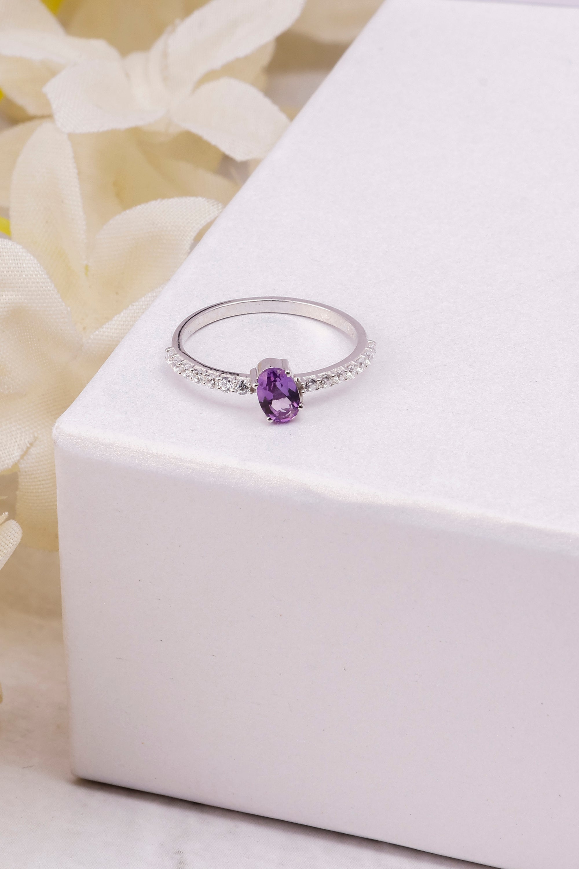 Amethyst Twisted Ring: Sterling Silver Minimalist Design