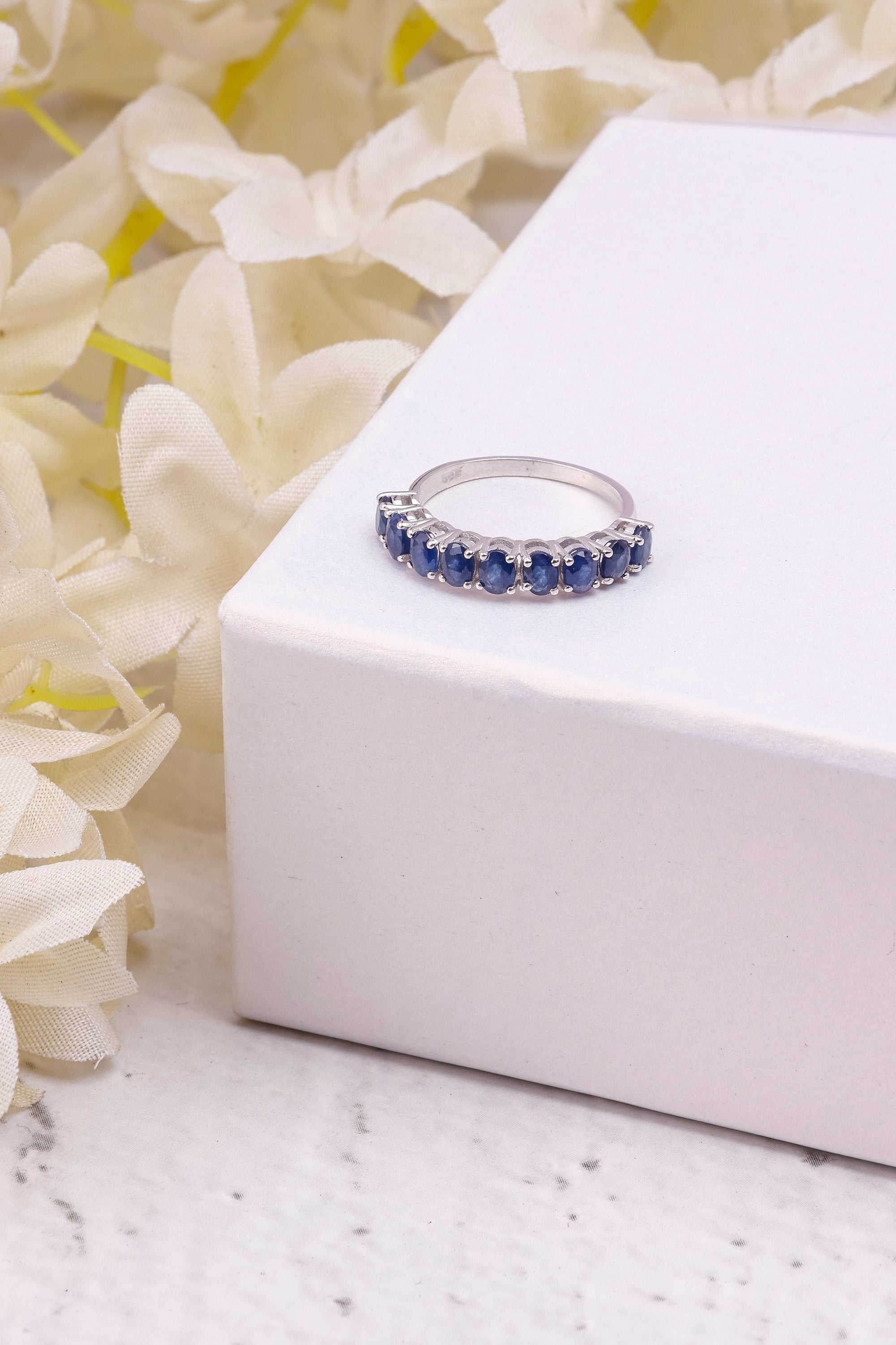Blue Sapphire Sterling Silver Ring: Minimalist Dainty Band