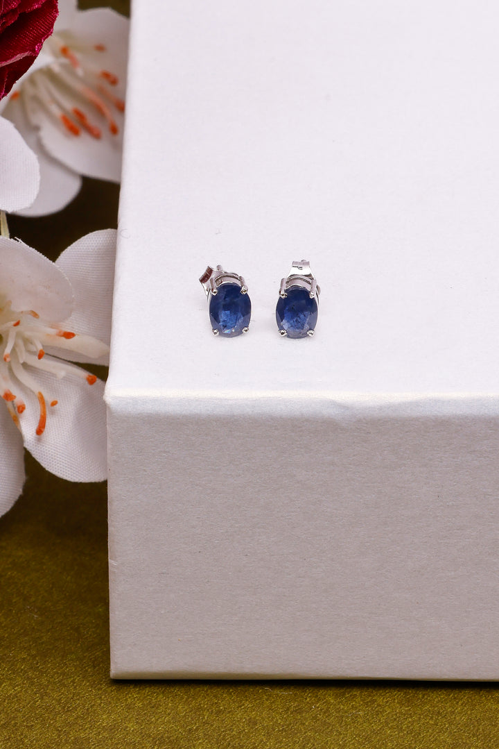 14K Gold Blue Sapphire Oval Stud Earrings - Luxury Gift