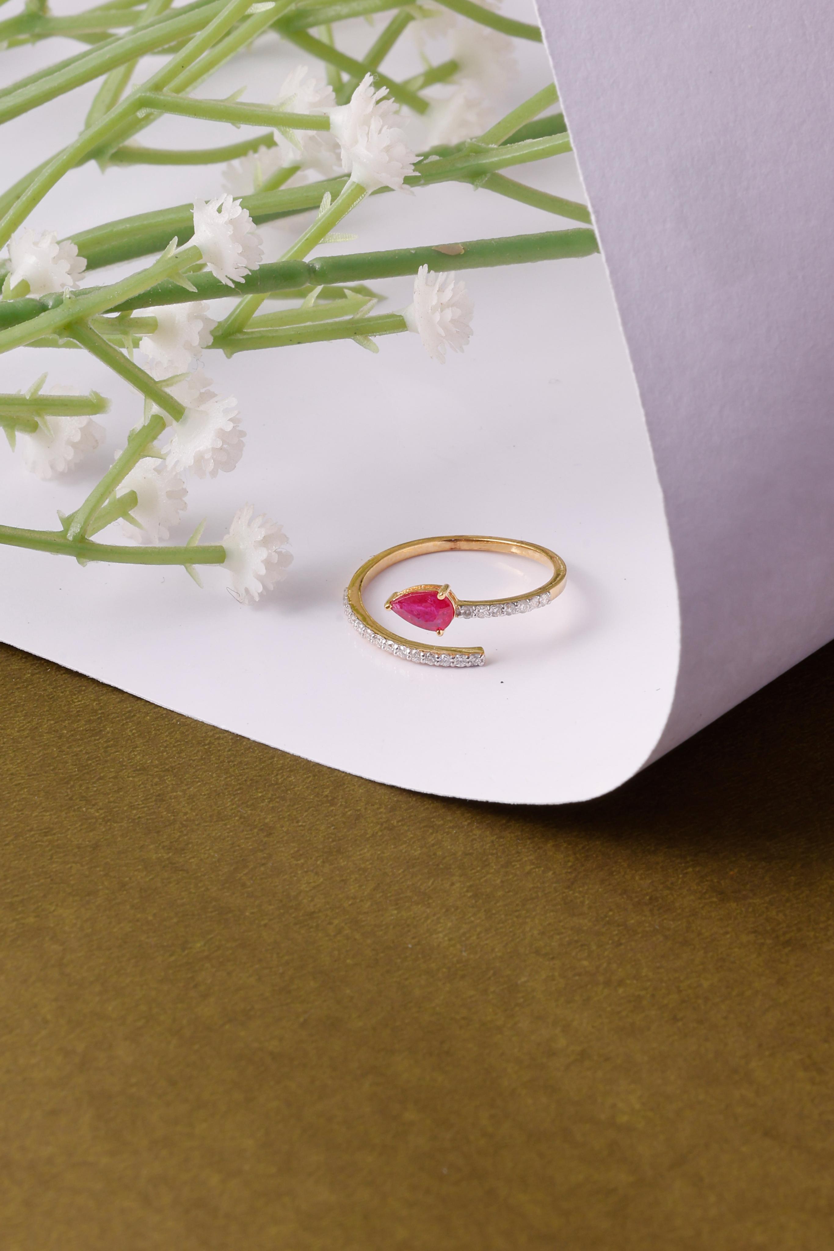 Taylor Swift Inspired 14K Gold Ruby and Diamond Ring: Huggies Ring
