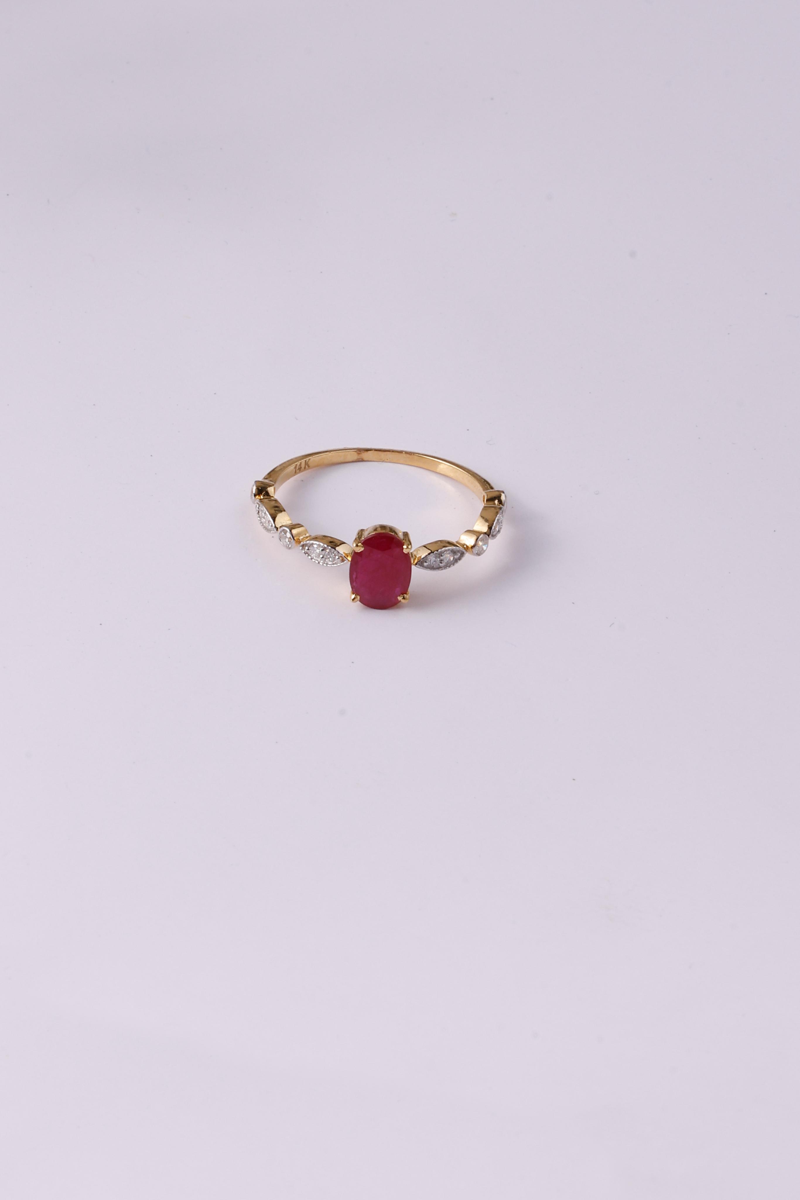 14K Gold Ruby and Diamond Eternity Ring: Dainty Design