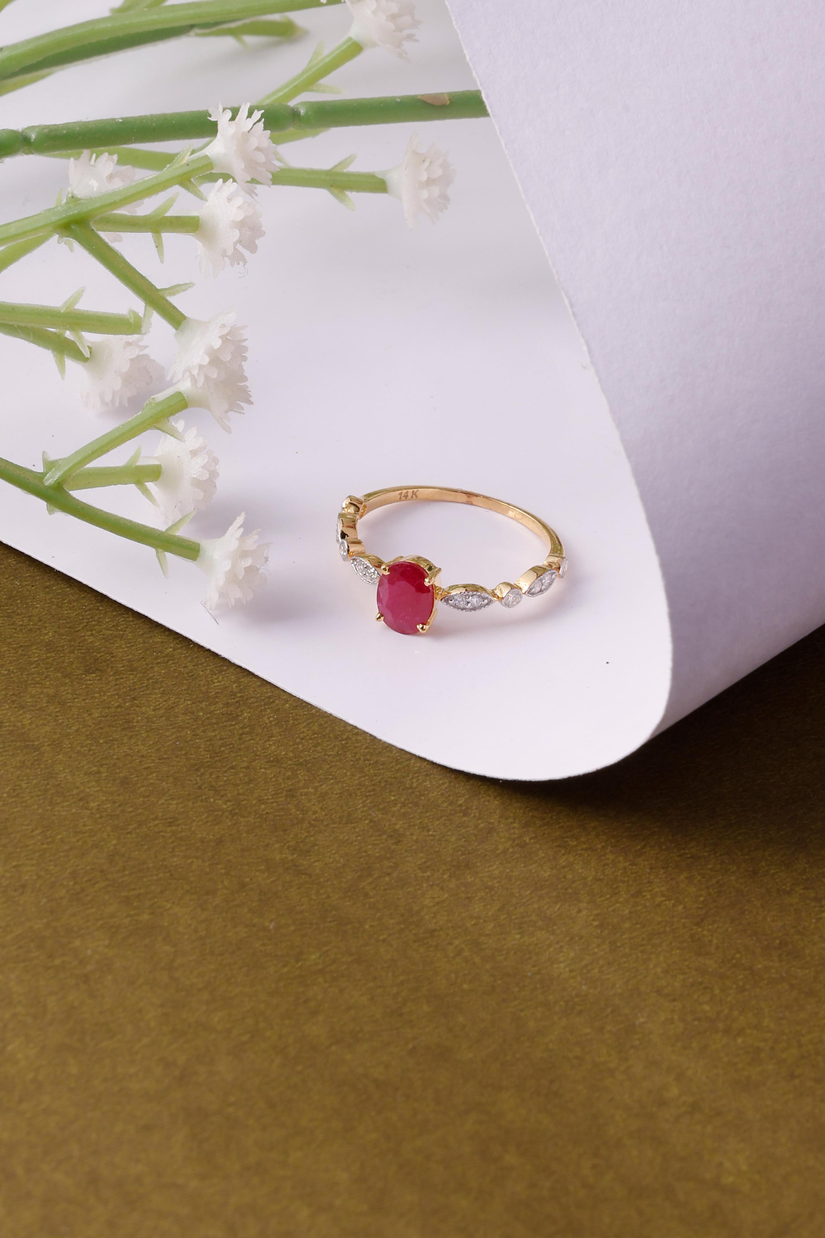 14K Gold Ruby and Diamond Eternity Ring: Dainty Design