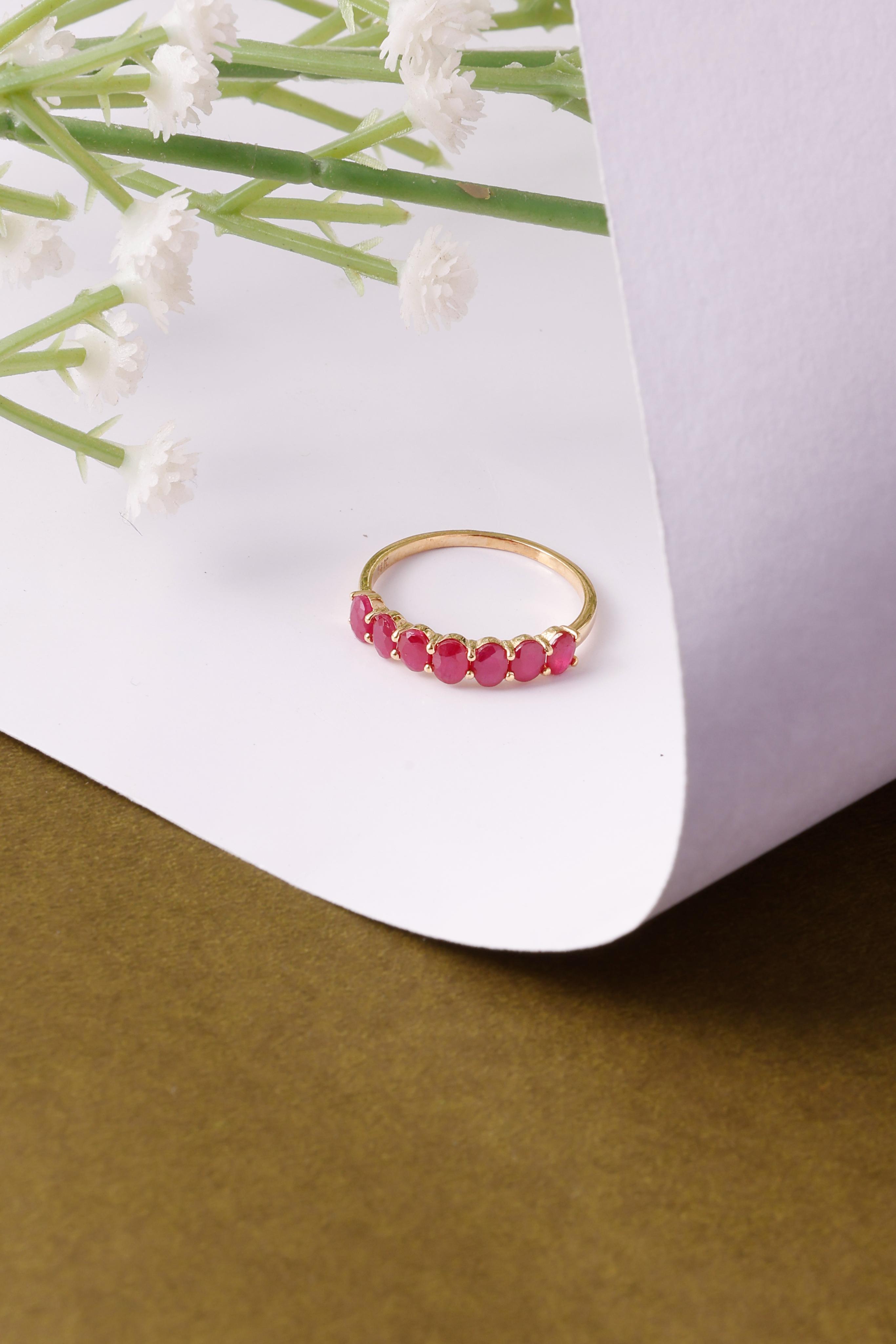 Ruby Ring 14K Gold Half Eternity Ring Band Oval Ring Customized Gift for her Anniversary Ring Gifts