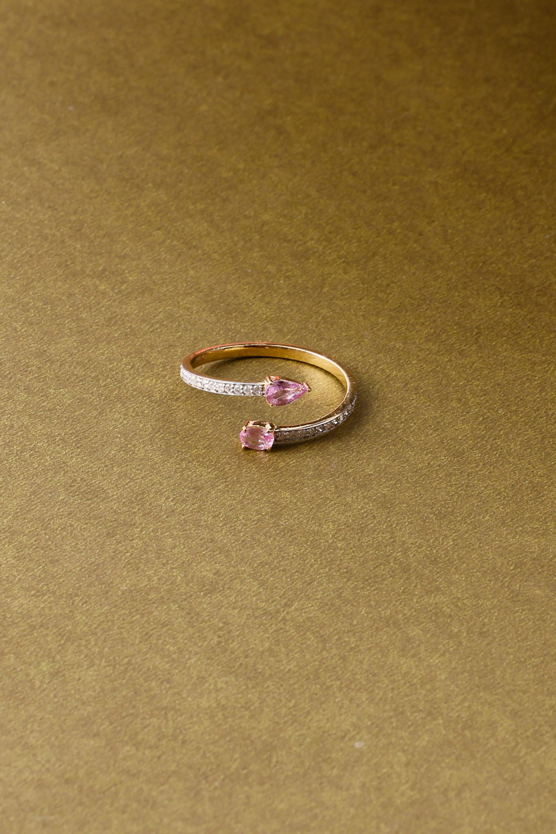 Huggies 14K Gold Pink Sapphire Ring: Diamond Accent, Dainty Design for Her